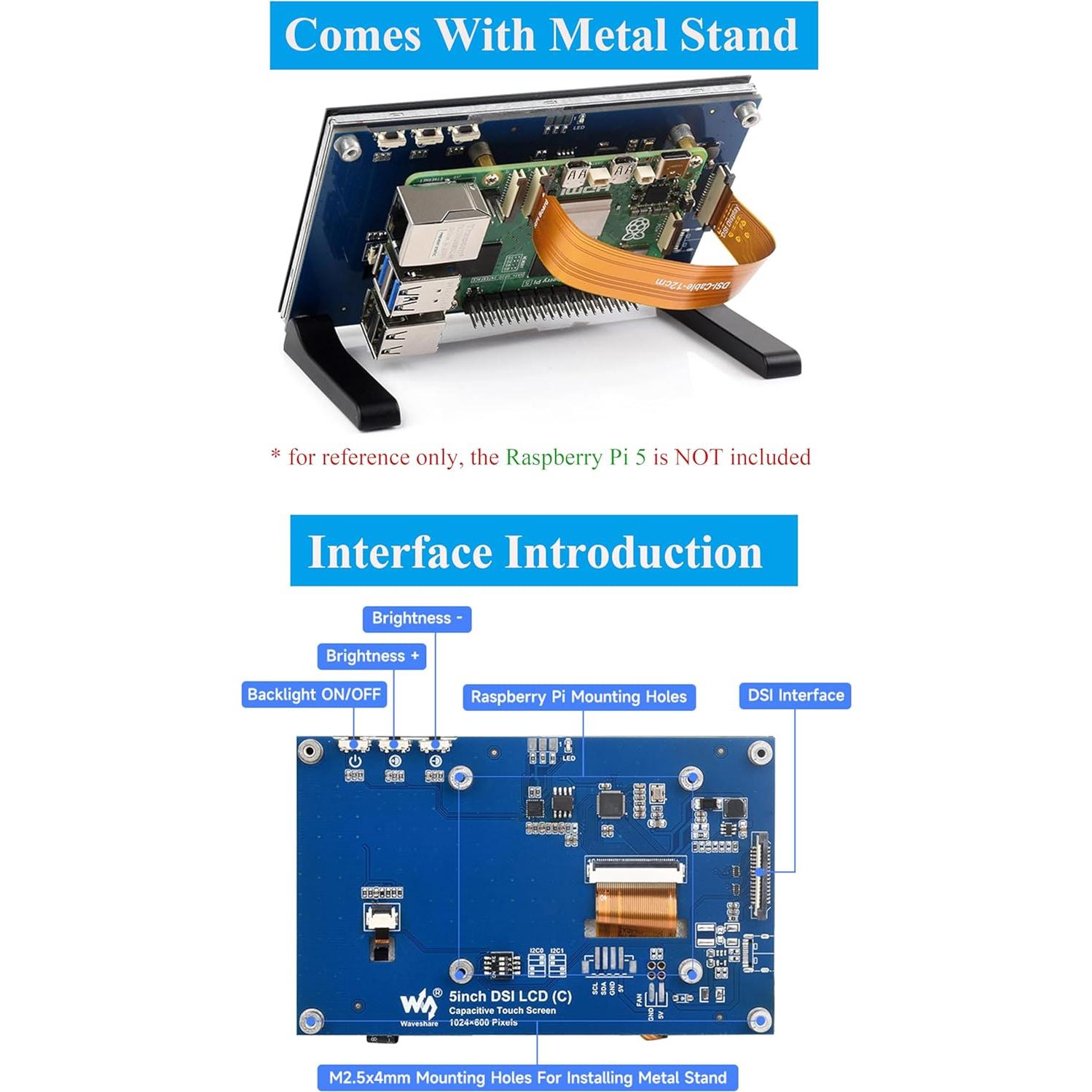 Monitor DSI 5" UeeKKoo Táctil Capacitivo 1024x600 IPS
