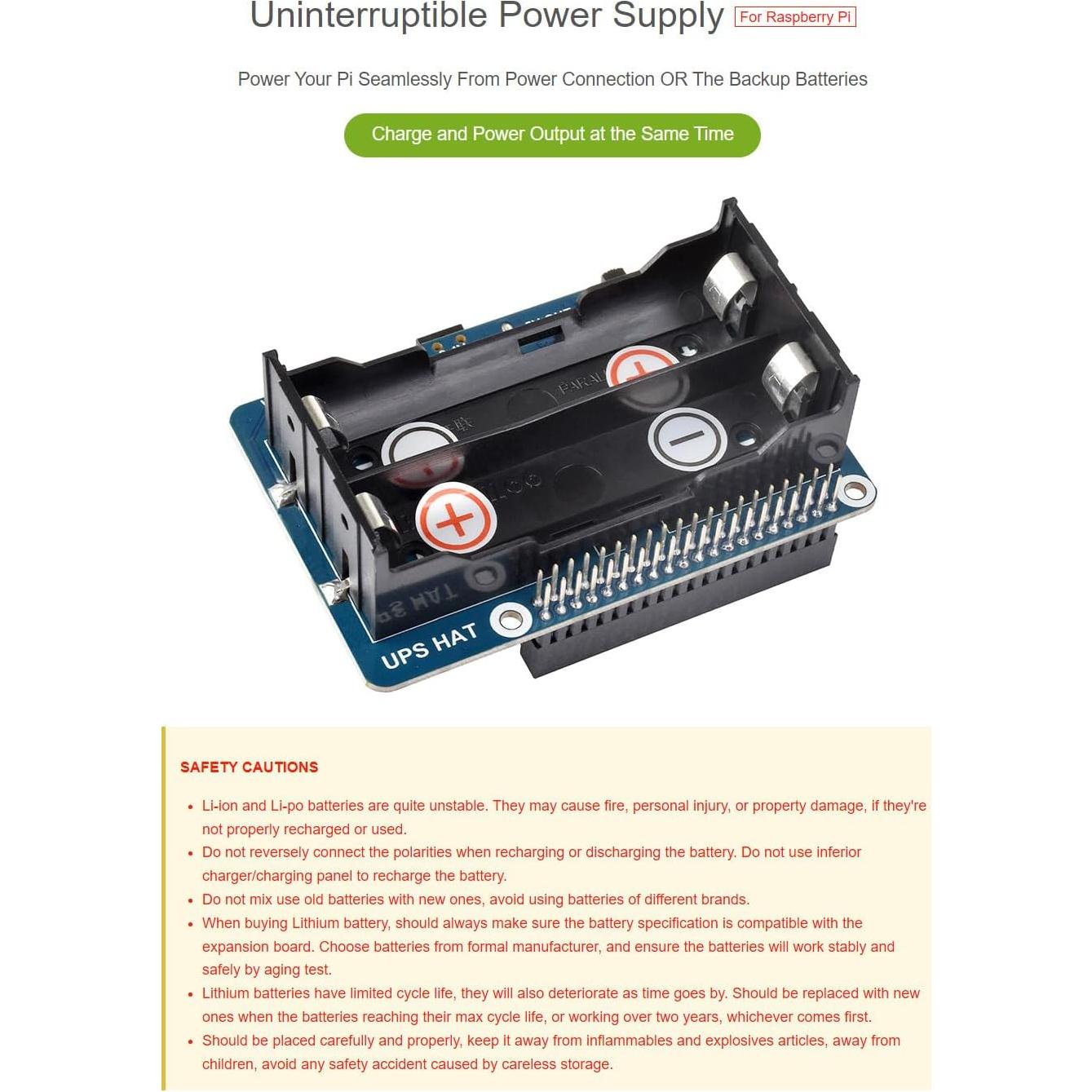 UPS HAT Waveshare para Raspberry Pi 4B 5V Carga Ininterrumpida