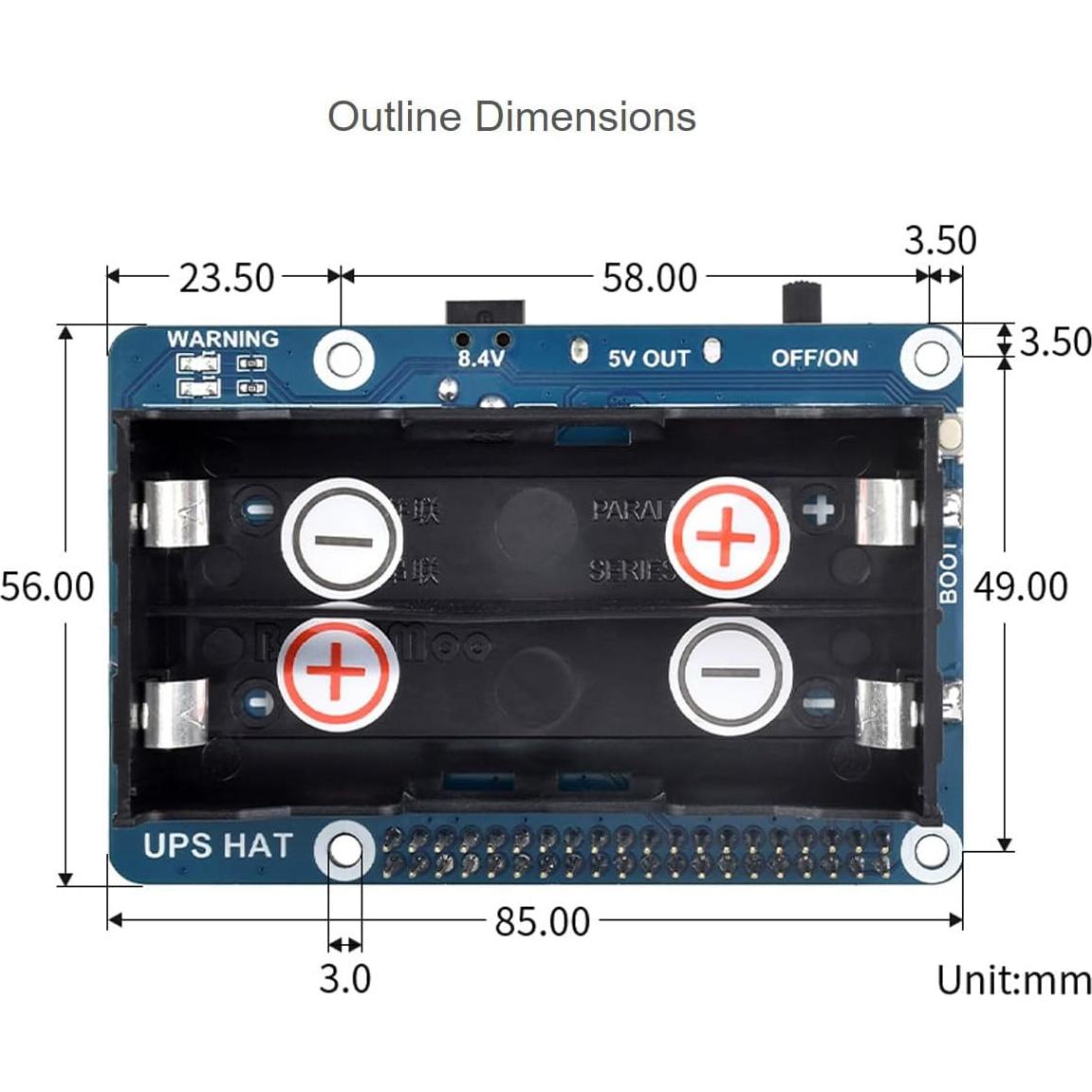 UPS HAT Waveshare para Raspberry Pi 4B 5V Carga Ininterrumpida