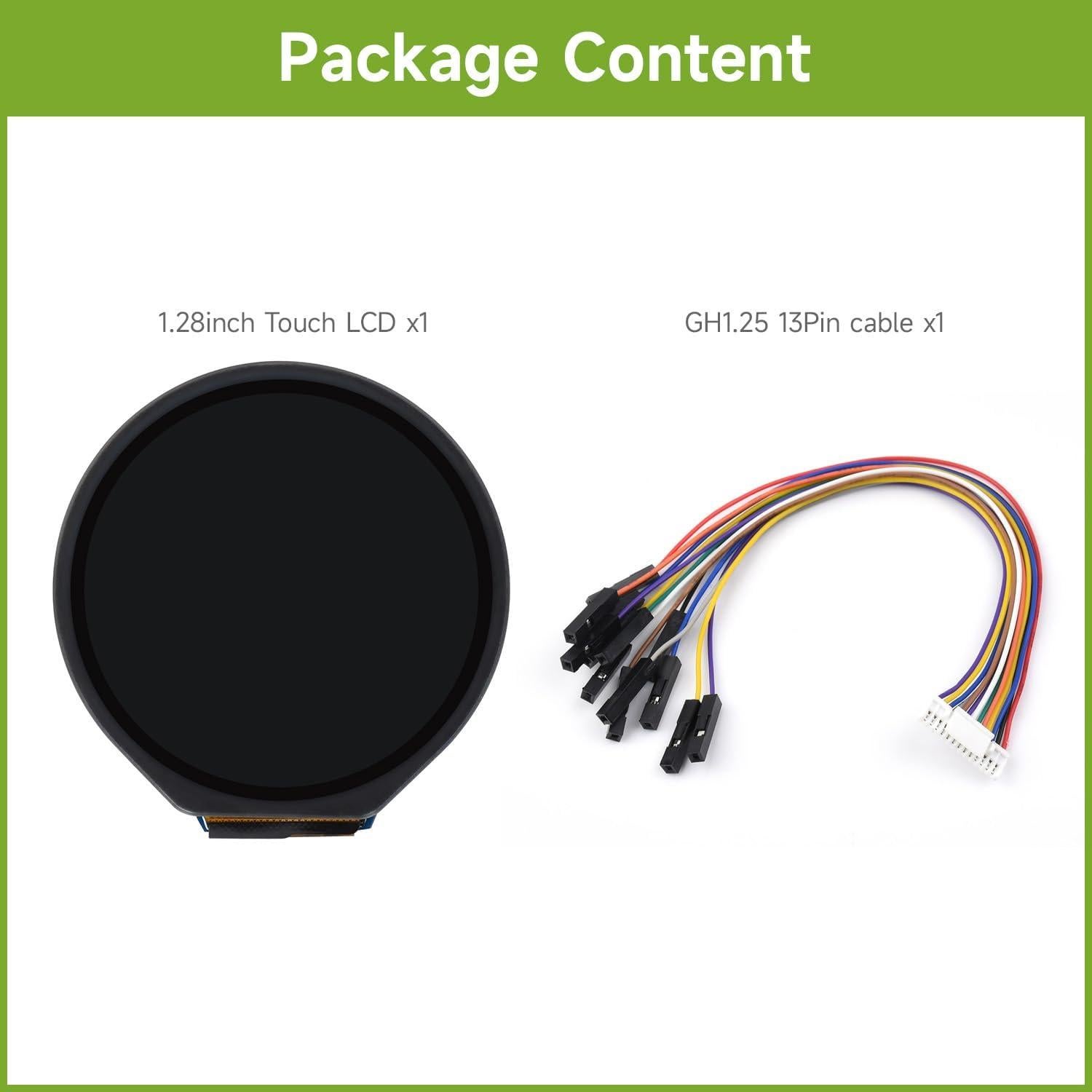 Waveshare 1.28inch Round LCD Display Module with Touch Panel, 240×240 Resolution, IPS, SPI and I2C Communication, Compatible with Raspberry Pi 5/4B/3B/Zero/Zero W/Zero 2W/Pico/Pico W/Pico WH