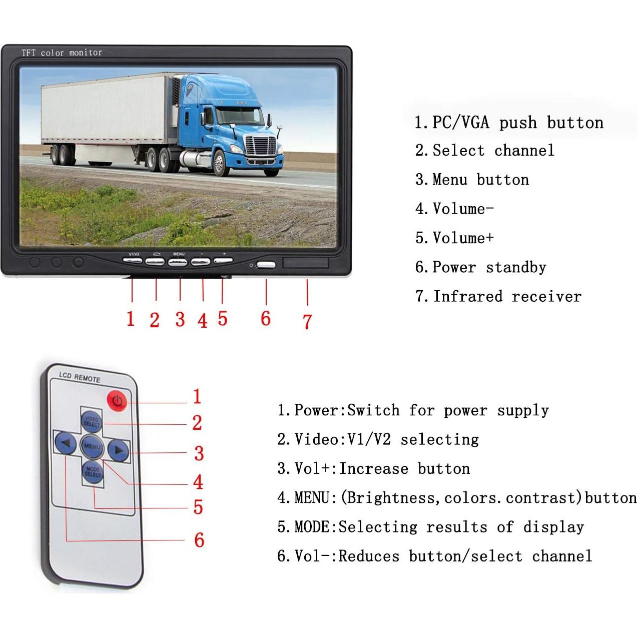 Monitor LCD TFT 7" Yasoca 1024x600 HDMI AV VGA para Raspberry Pi