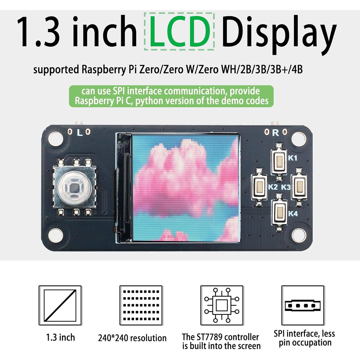 Pantalla LCD 1.3" xicolee ST7789 240x240 RGB para Raspberry Pi