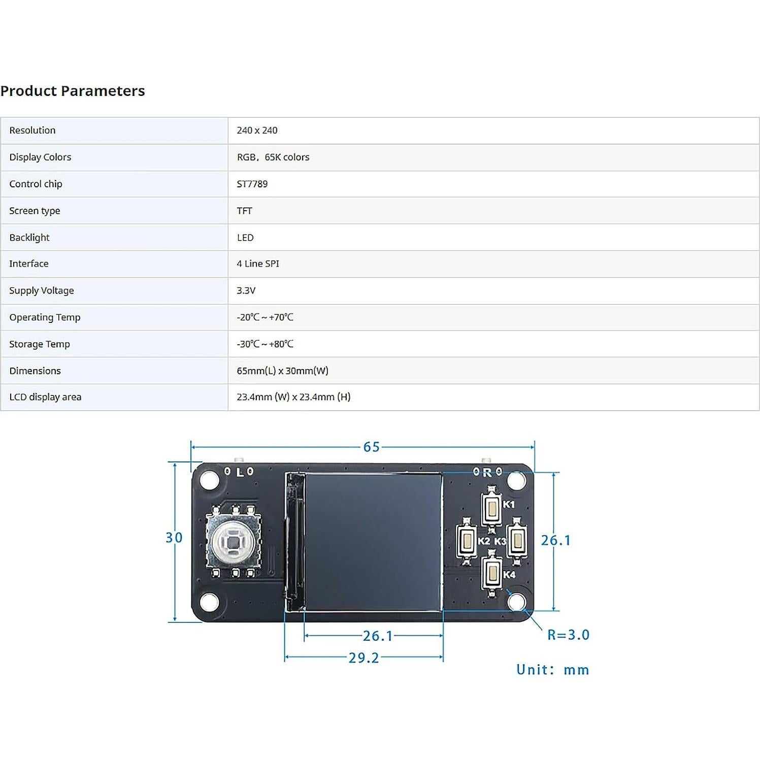 Pantalla LCD 1.3" xicolee ST7789 240x240 RGB para Raspberry Pi