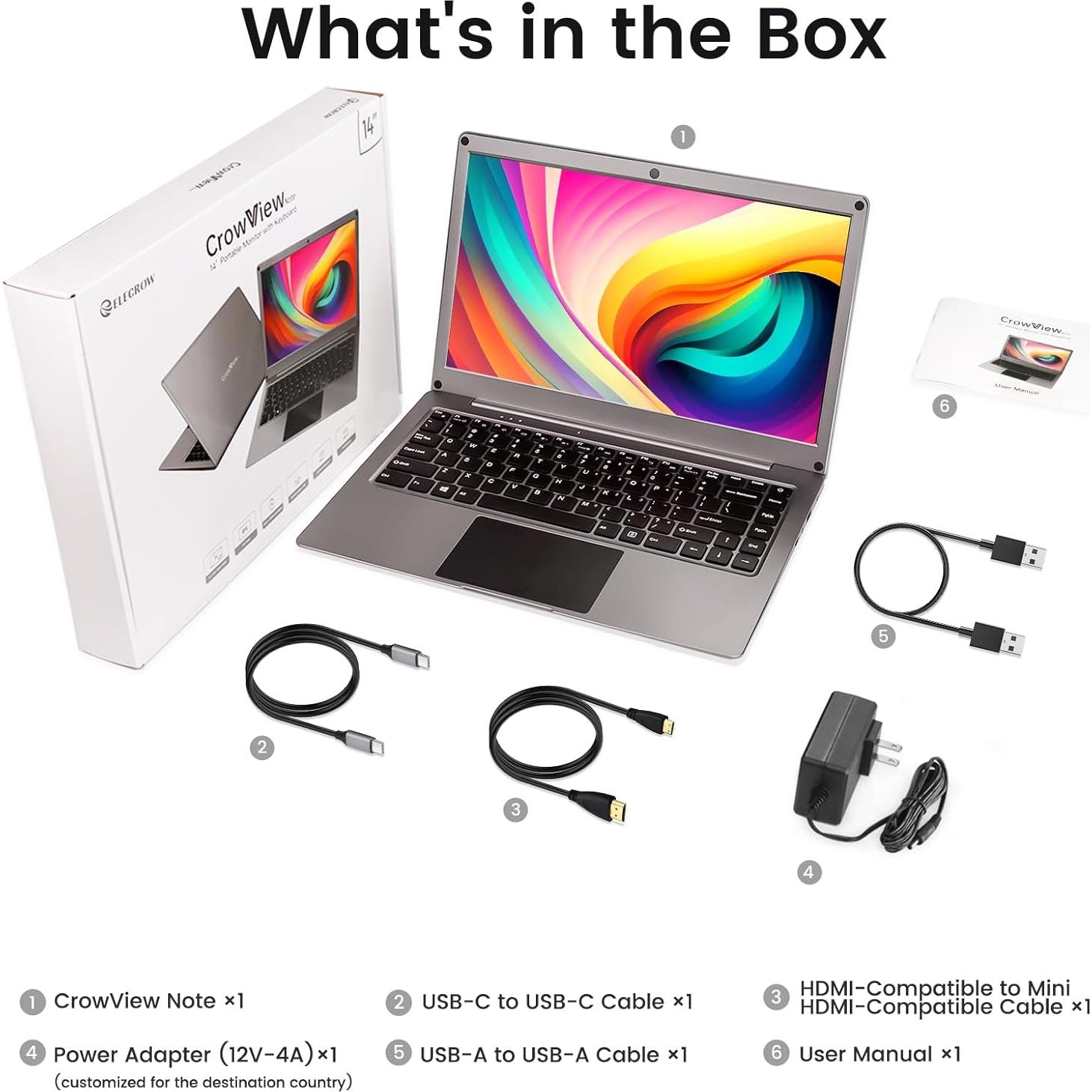 Monitor Portátil 14" CrowView Note 1080P FHD Batería 5000mAh