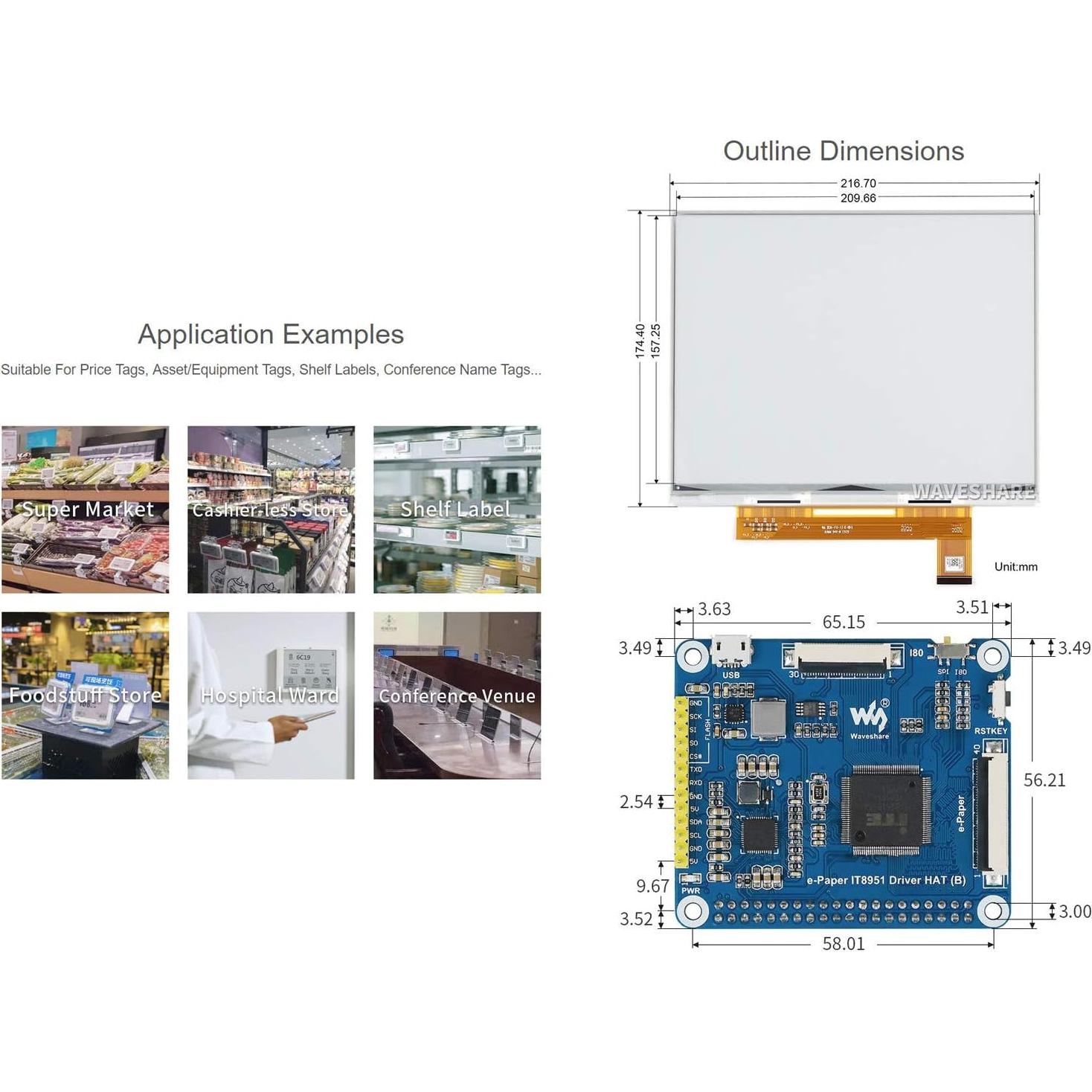 Pantalla E-Paper 10.3" Waveshare 1872x1404 Blanco/Negro
