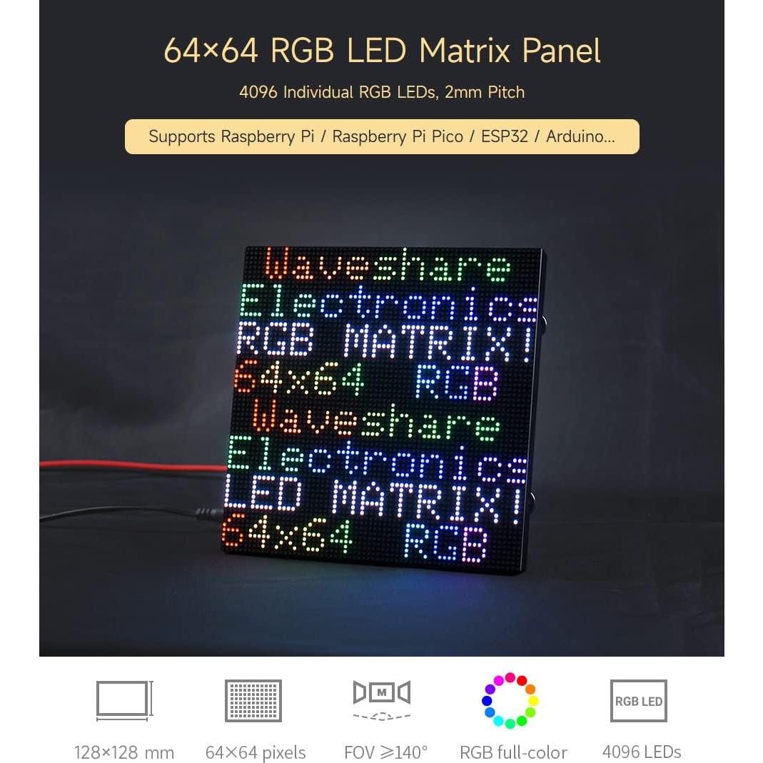 Panel LED RGB 64x64 Waveshare 2mm Brillo Ajustable