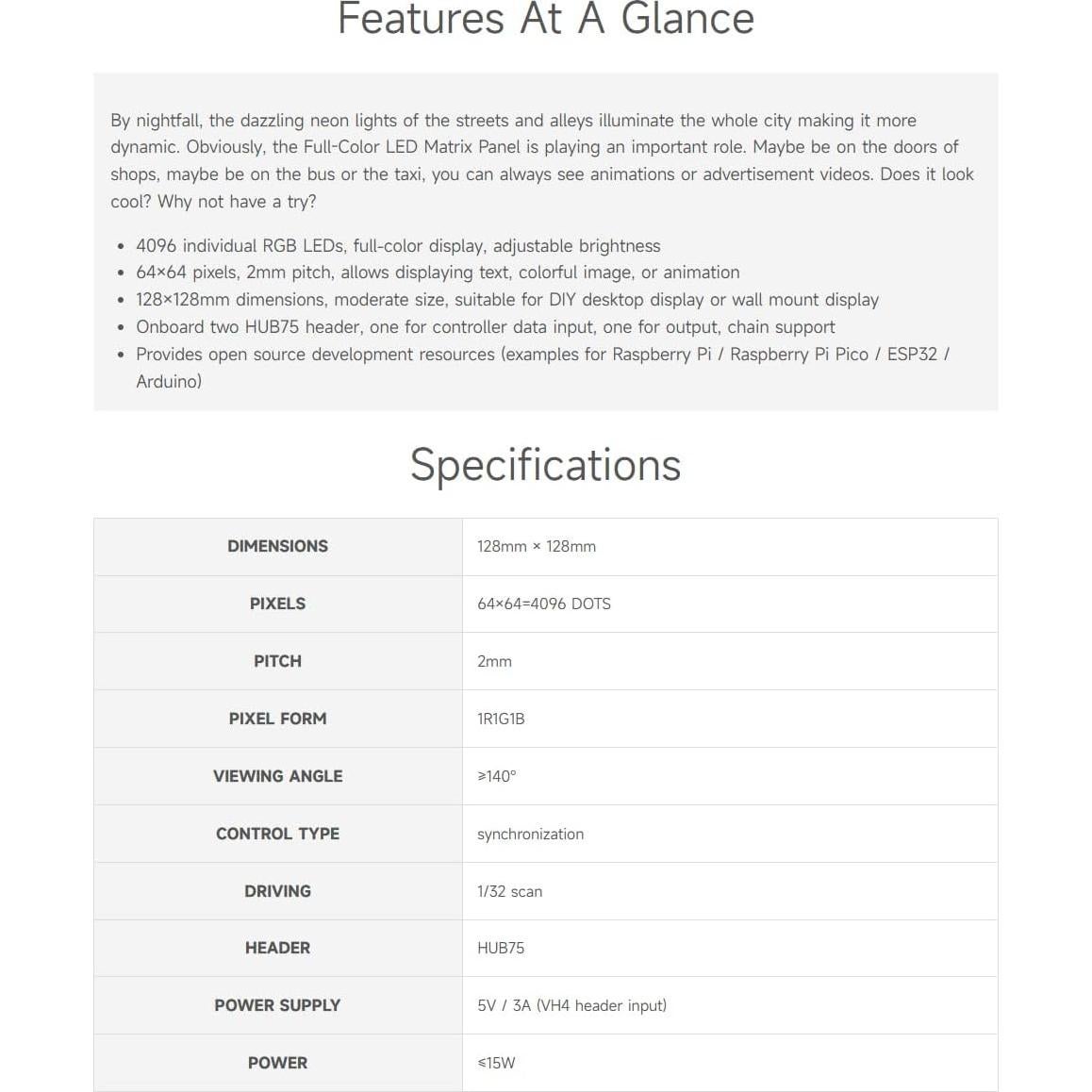 Panel LED RGB 64x64 Waveshare 2mm Brillo Ajustable