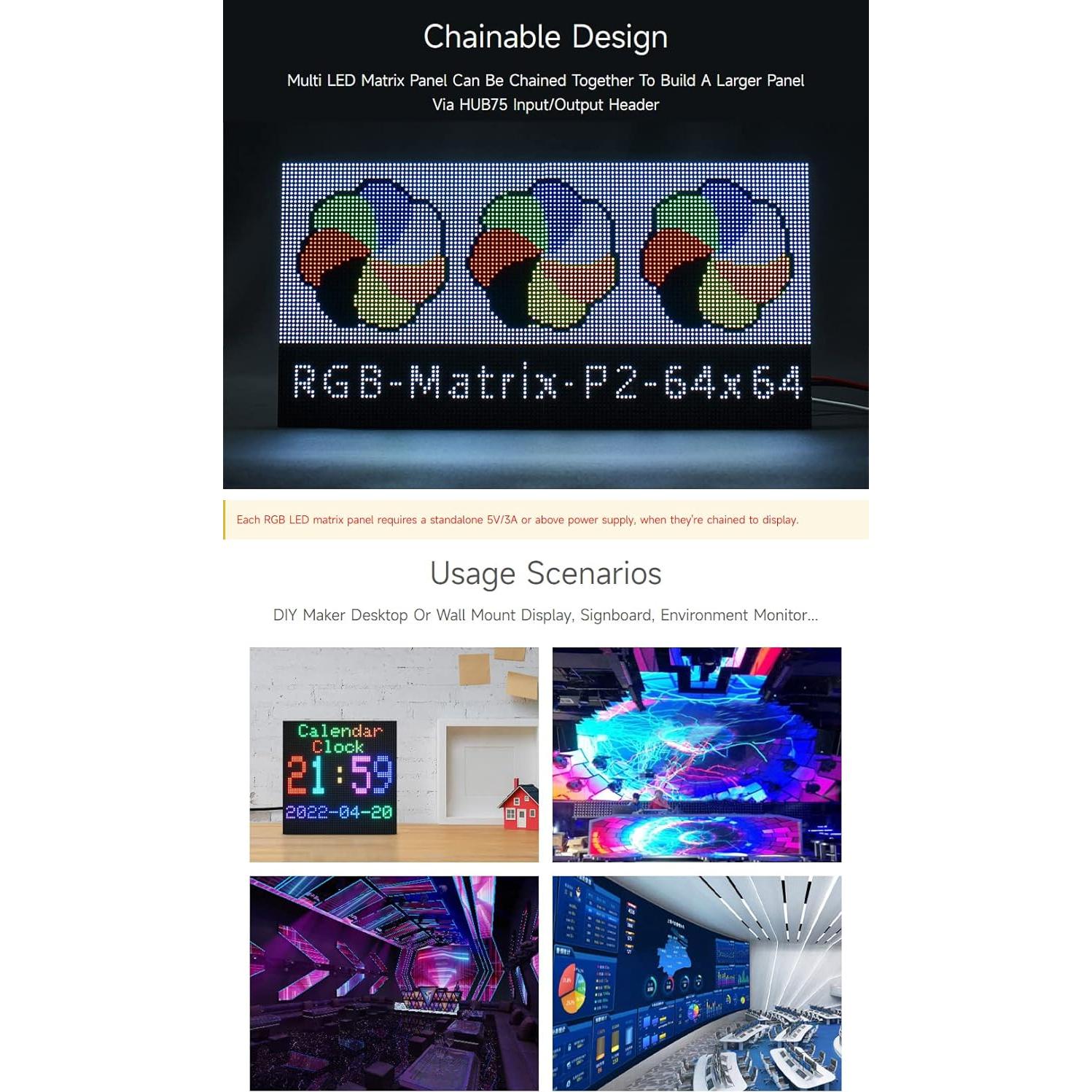 Panel LED RGB 64x64 Waveshare 2mm Brillo Ajustable