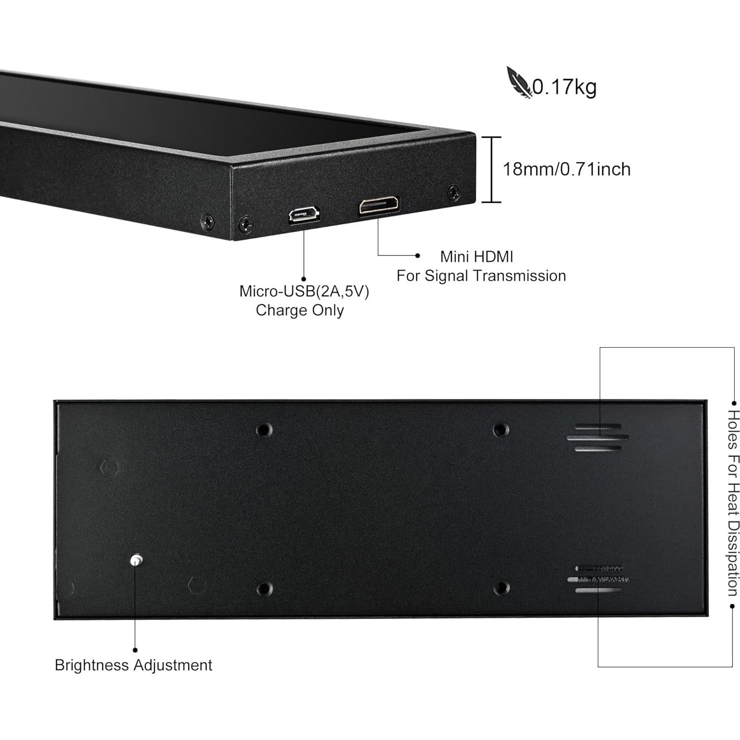 Monitor Mini HD IPS 7.84" Wisecoco 1280x400 LCD para PC