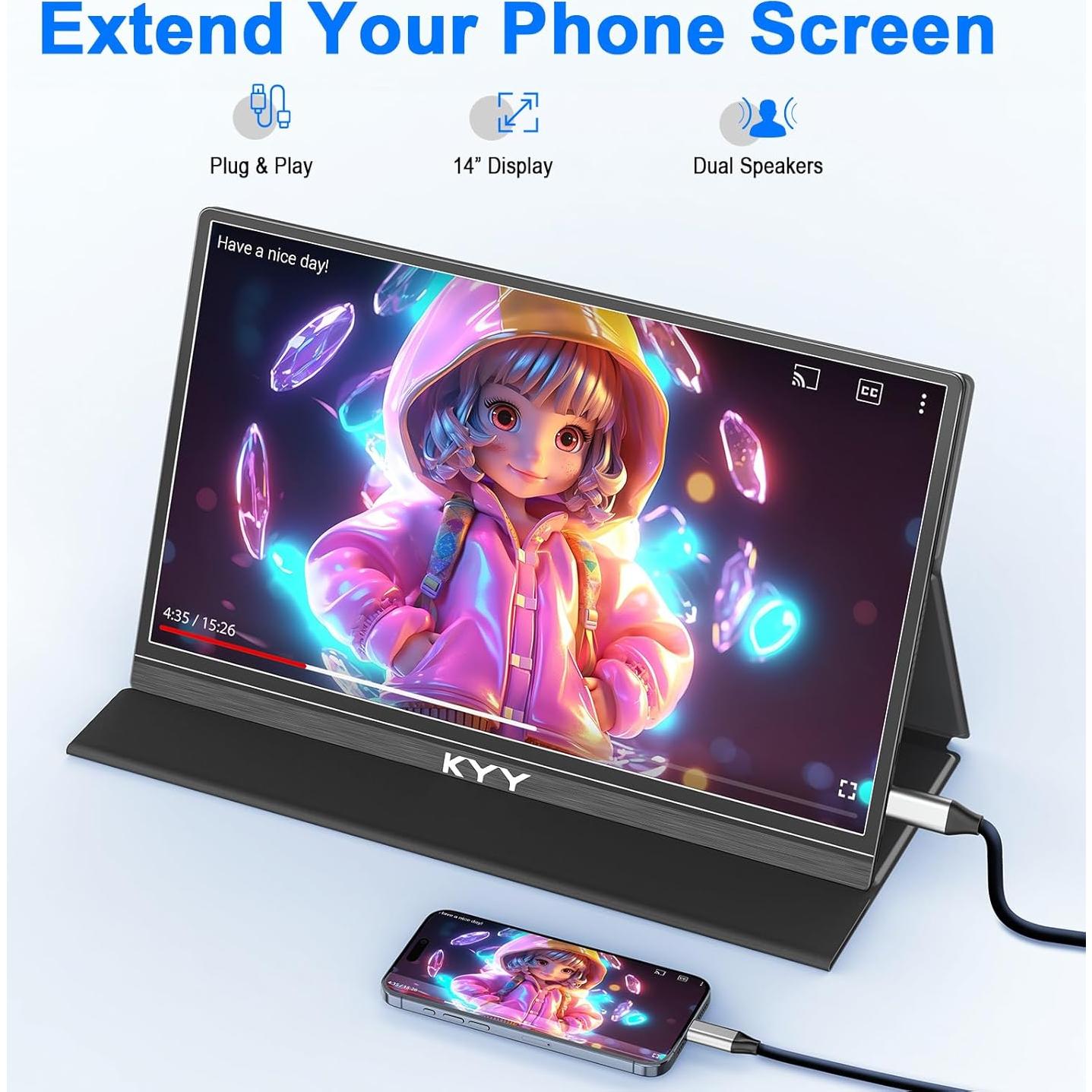 Monitor Portátil KYY K5-3 14" FHD 1080P USB-C HDMI