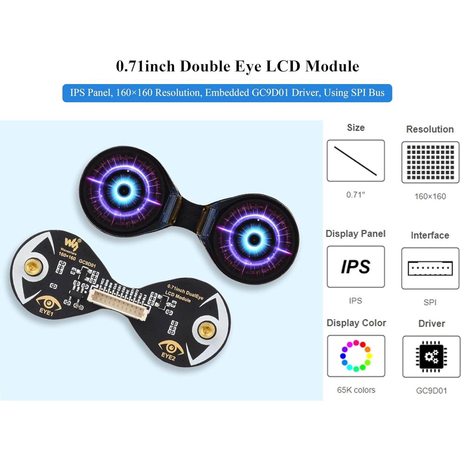 Módulo de Pantalla LCD Redonda Wonrabai 1.8 cm 160x160 IPS