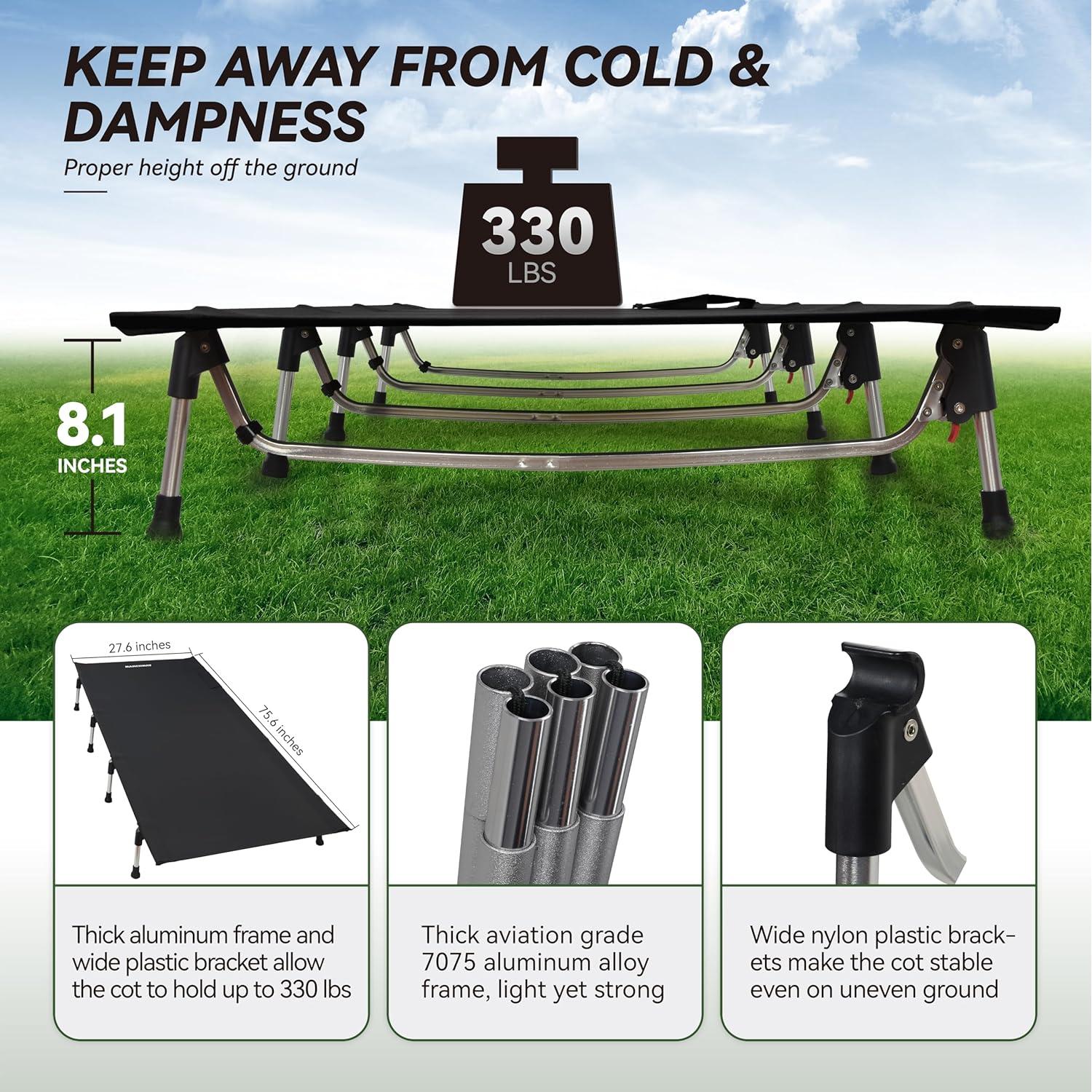 Cama Plegable MARCHWAY para Camping 2,95 kg Negra