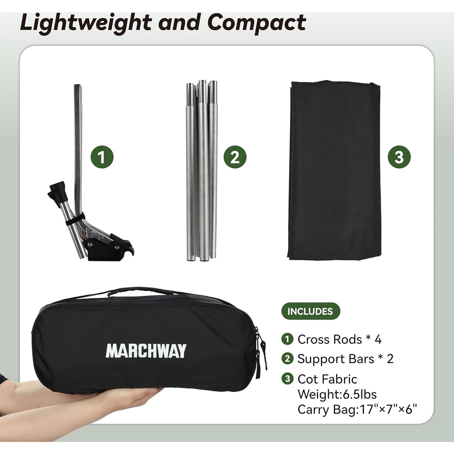 Cama Plegable MARCHWAY para Camping 2,95 kg Negra