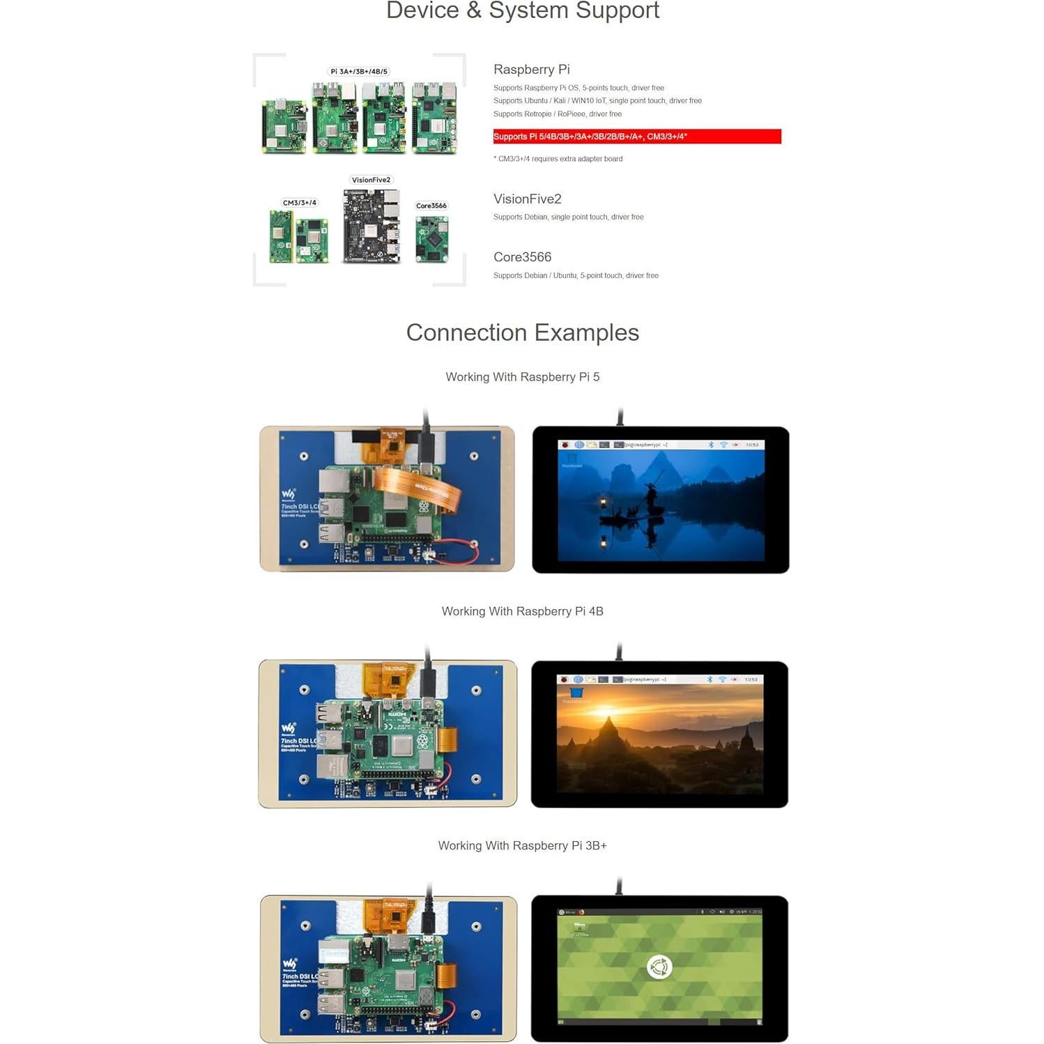 Pantalla Táctil Capacitiva 7" DSI 800x480 para Raspberry Pi XYGStudy