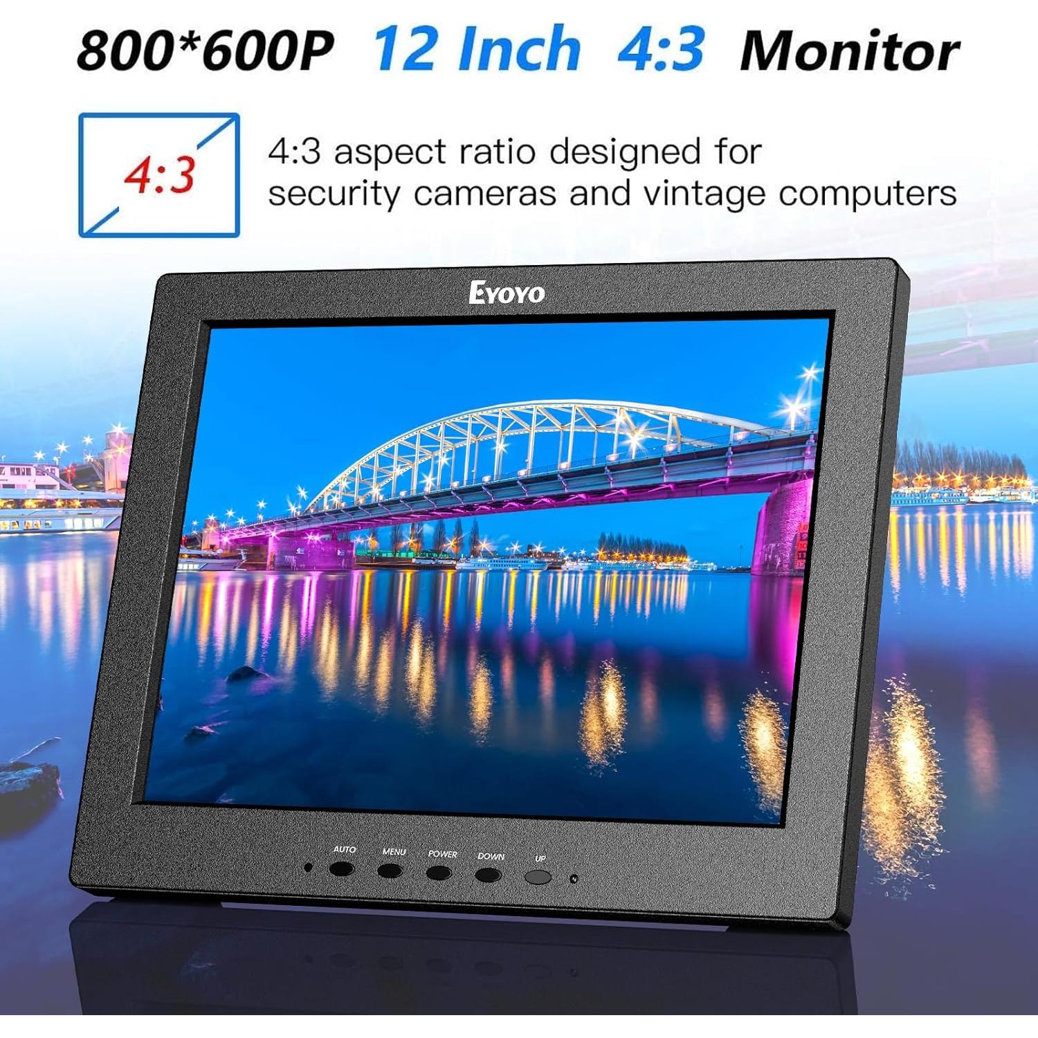 Monitor LCD 12" Eyoyo 800x600 HDMI VGA AV Portátil