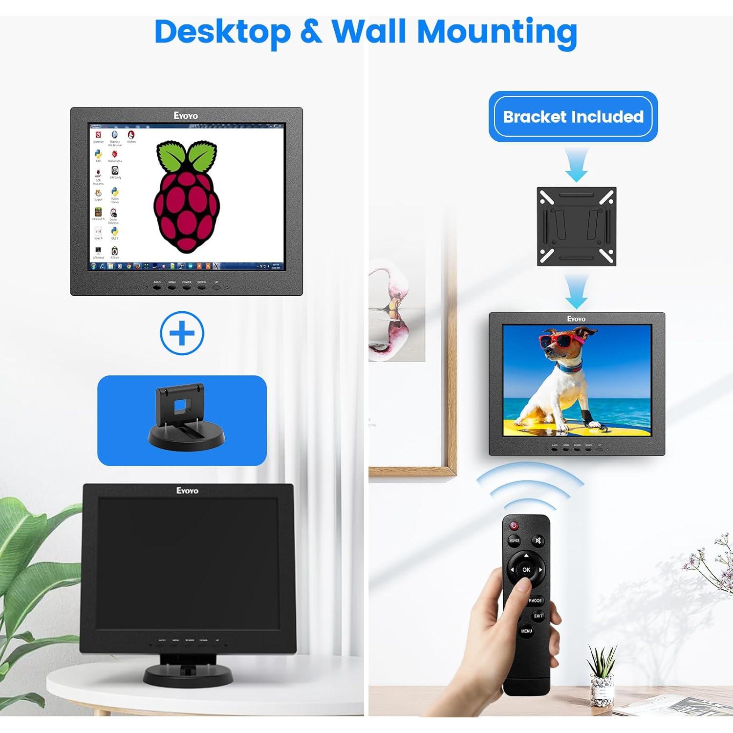 Monitor LCD 12" Eyoyo 800x600 HDMI VGA AV Portátil