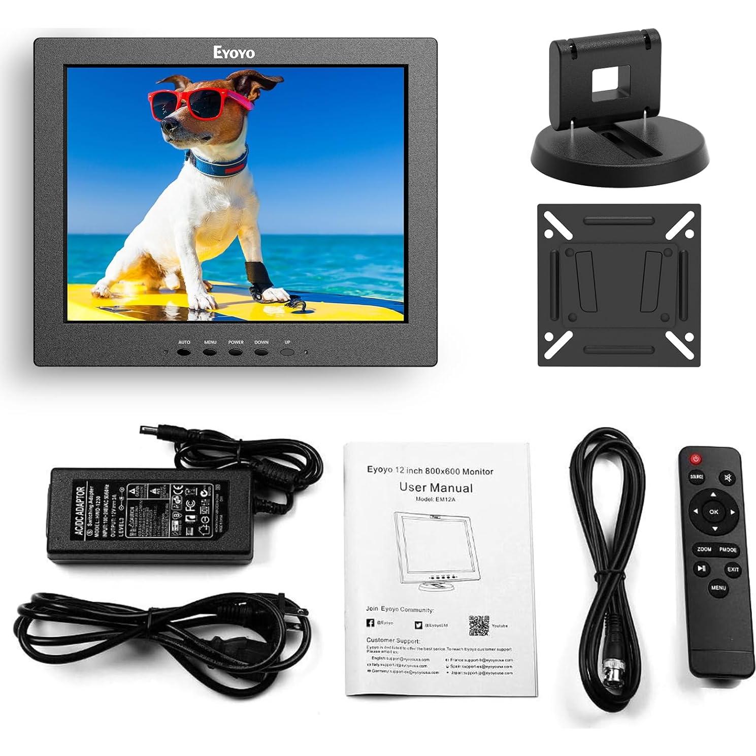 Monitor LCD 12" Eyoyo 800x600 HDMI VGA AV Portátil