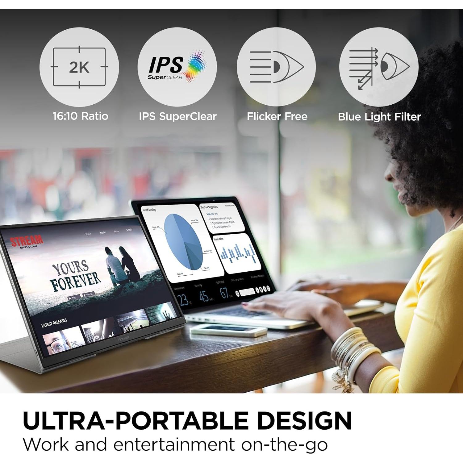 Monitor Portátil ViewSonic VG1656-2K 16" WQXGA IPS USB-C 65W