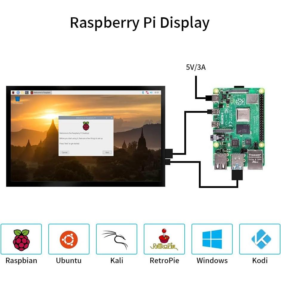 Monitor Portátil CUQI de 7" IPS 1024x600 HDMI para Raspberry Pi