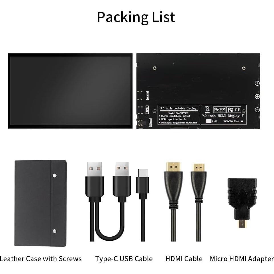 Monitor Portátil CUQI de 7" IPS 1024x600 HDMI para Raspberry Pi