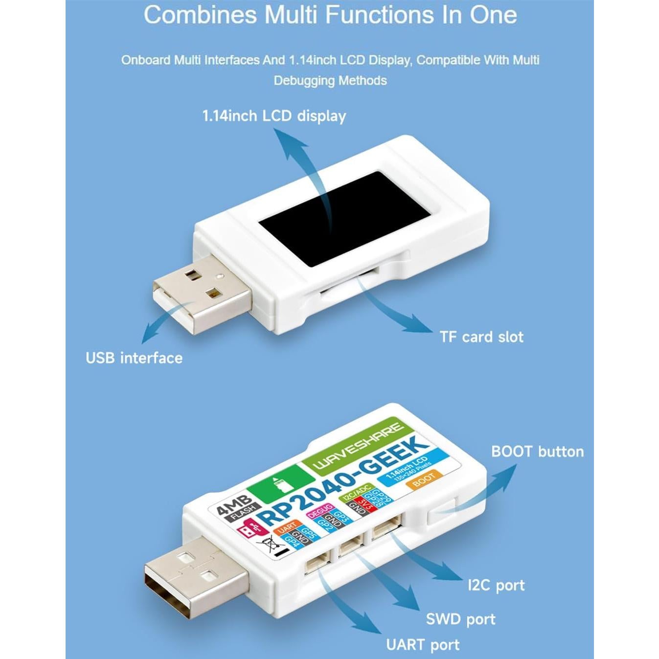Placa de Desarrollo Waveshare RP2040-GEEK con Pantalla LCD 1.14"