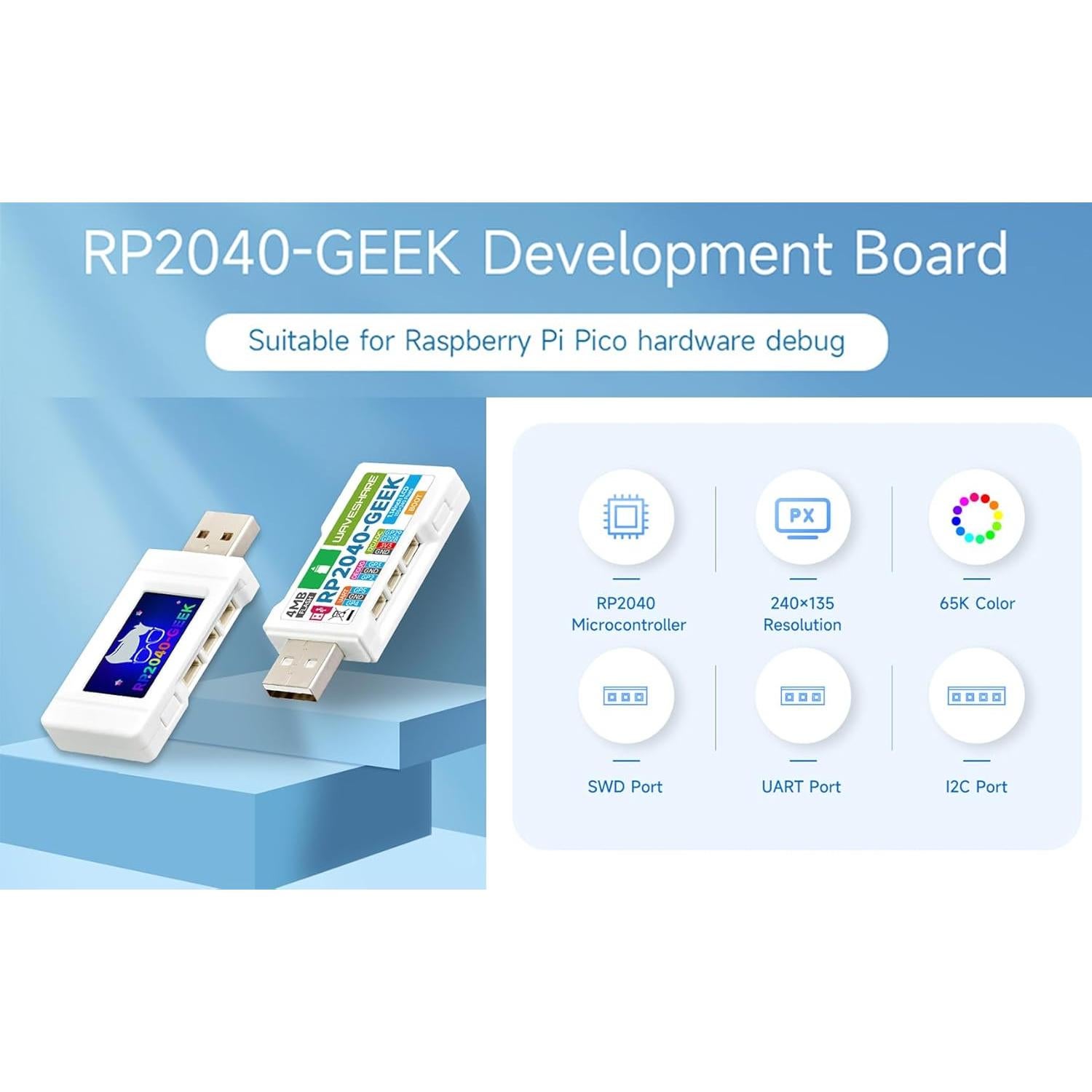 Placa de Desarrollo Waveshare RP2040-GEEK con Pantalla LCD 1.14"