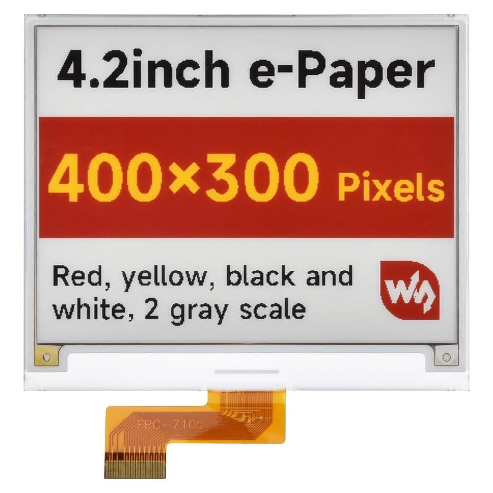 Pantalla e-Paper Waveshare 4.2" E-Ink 400x300 Rojo/Amarillo/Negro/Blanco