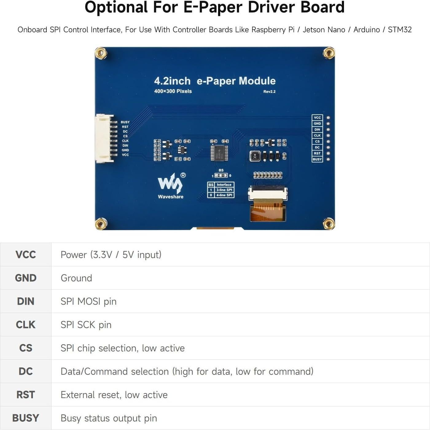 Pantalla e-Paper Waveshare 4.2" E-Ink 400x300 Rojo/Amarillo/Negro/Blanco