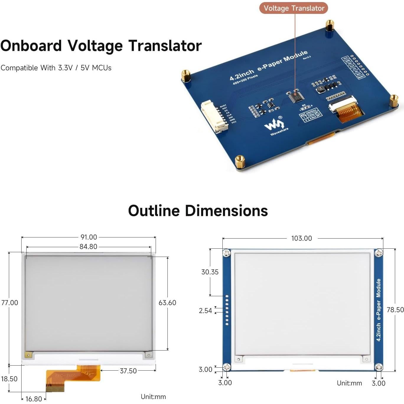 Pantalla e-Paper Waveshare 4.2" E-Ink 400x300 Rojo/Amarillo/Negro/Blanco