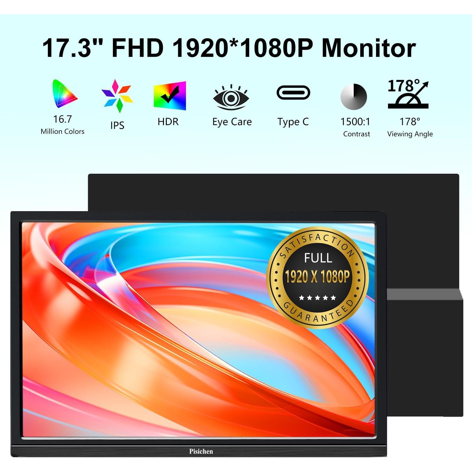 Monitor Portátil 17.3" FHD 1920x1080 IPS USB-C HDMI