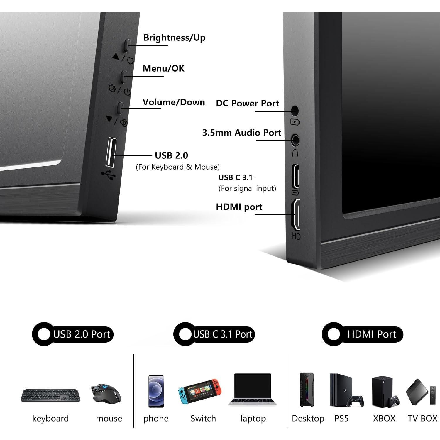 Monitor Portátil 17.3" FHD 1920x1080 IPS USB-C HDMI