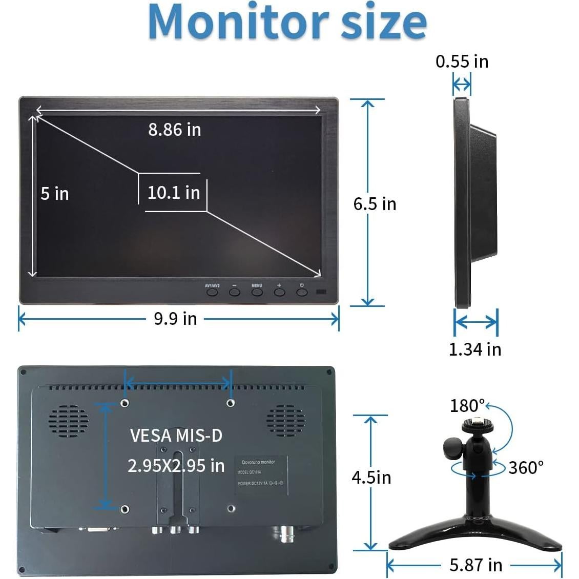Monitor de Seguridad LCD 10.1" Qcvoruno QC101A 1024x600