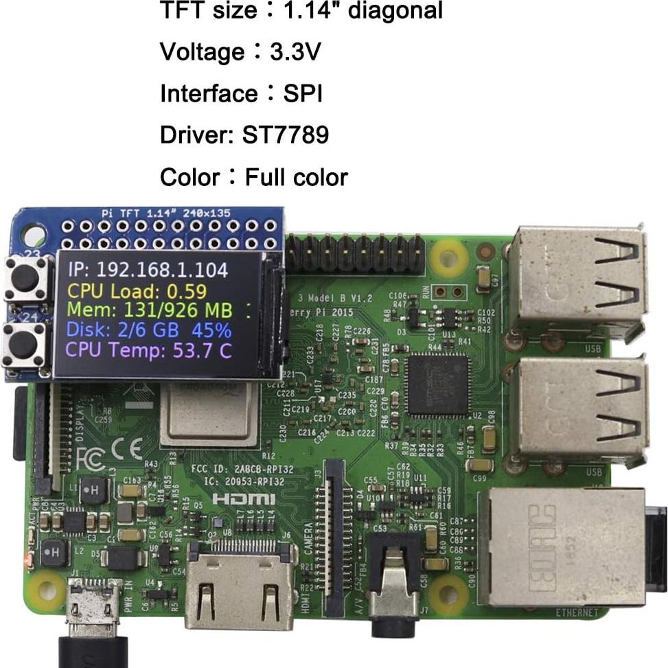 Mini Pantalla LCD TFT 1.14" Color ST7789 para Raspberry Pi