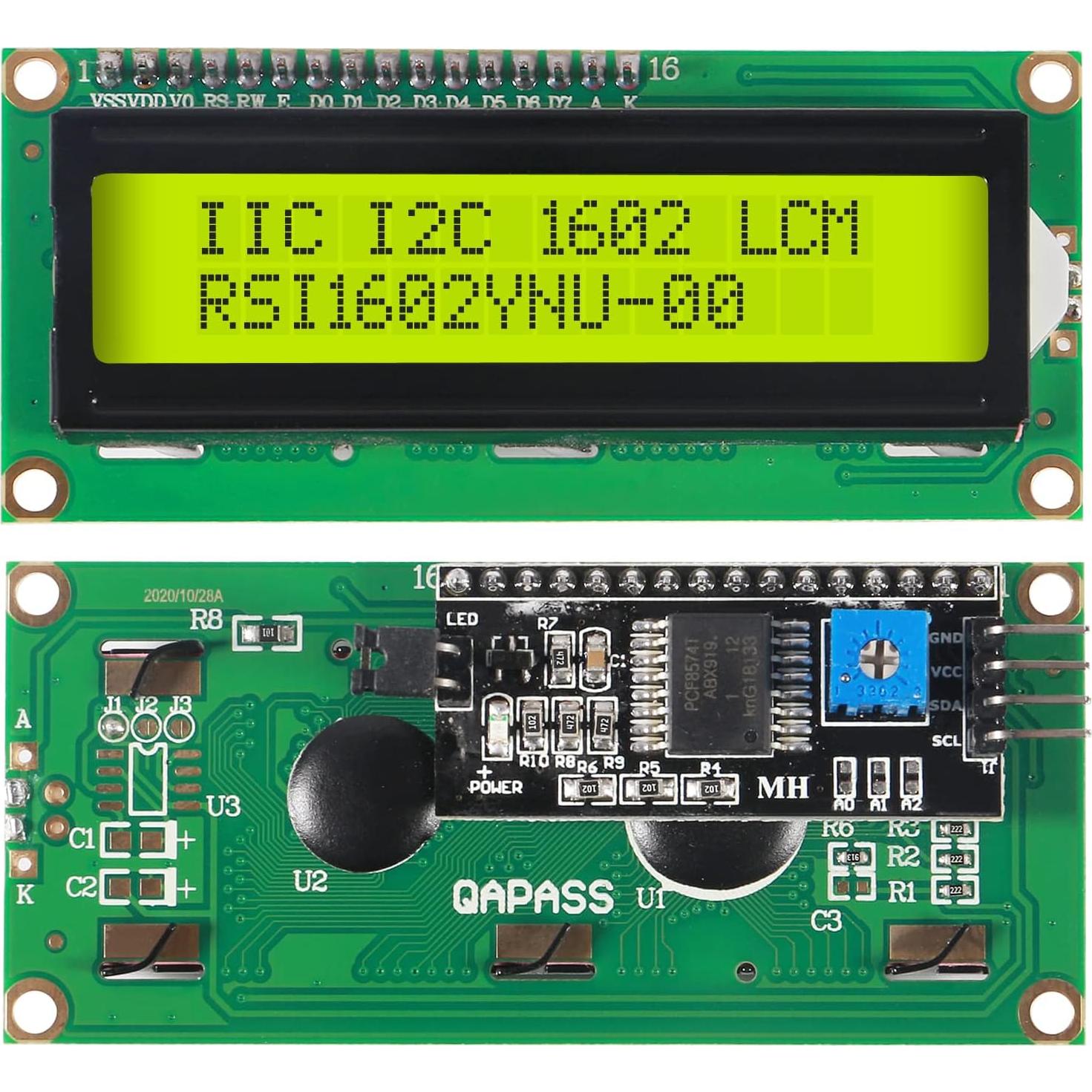 Módulo LCD 16x2 DORHEA I2C Retroiluminación Amarillo-Verde