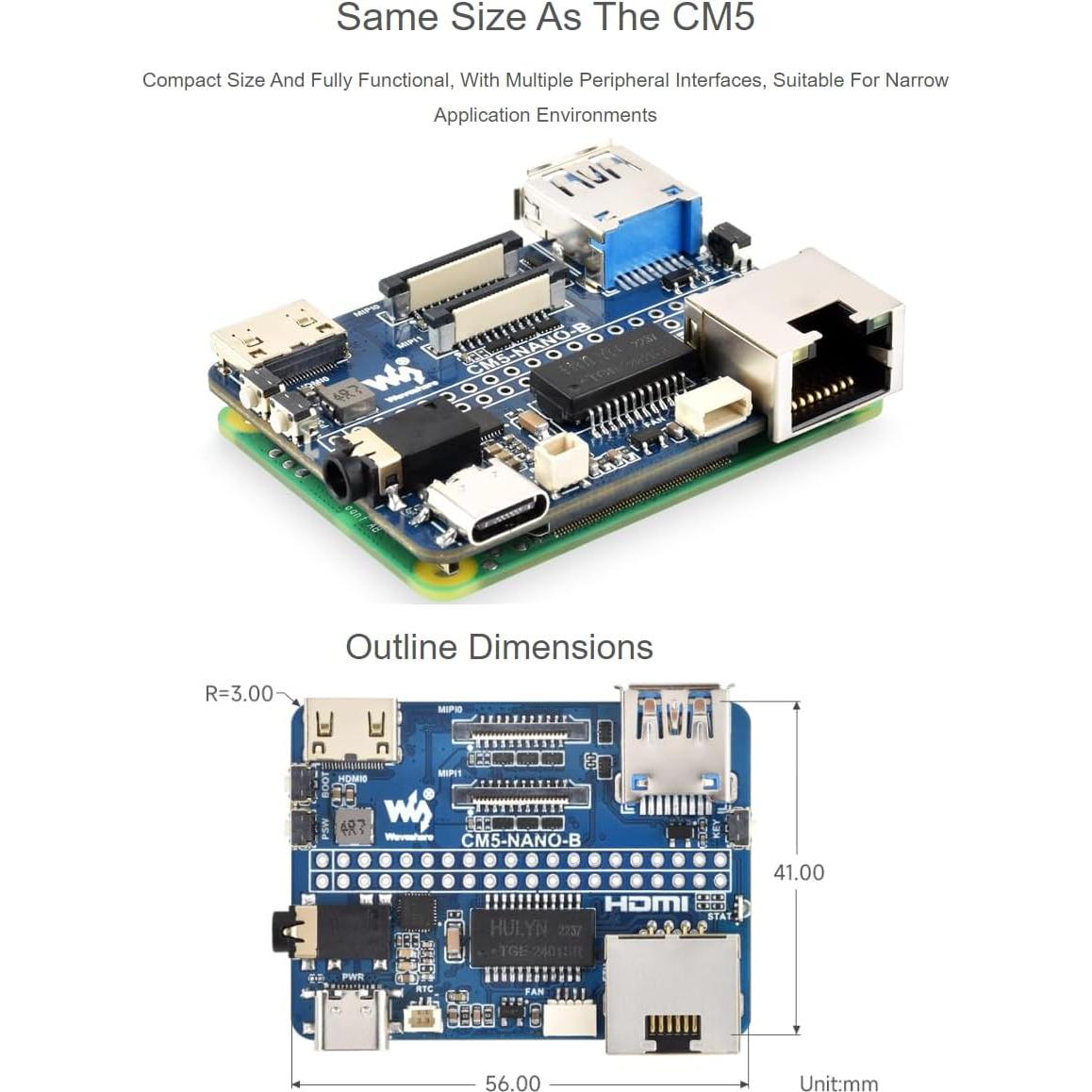 Placa Base Nano (B) Waveshare para Raspberry Pi CM5 Lite