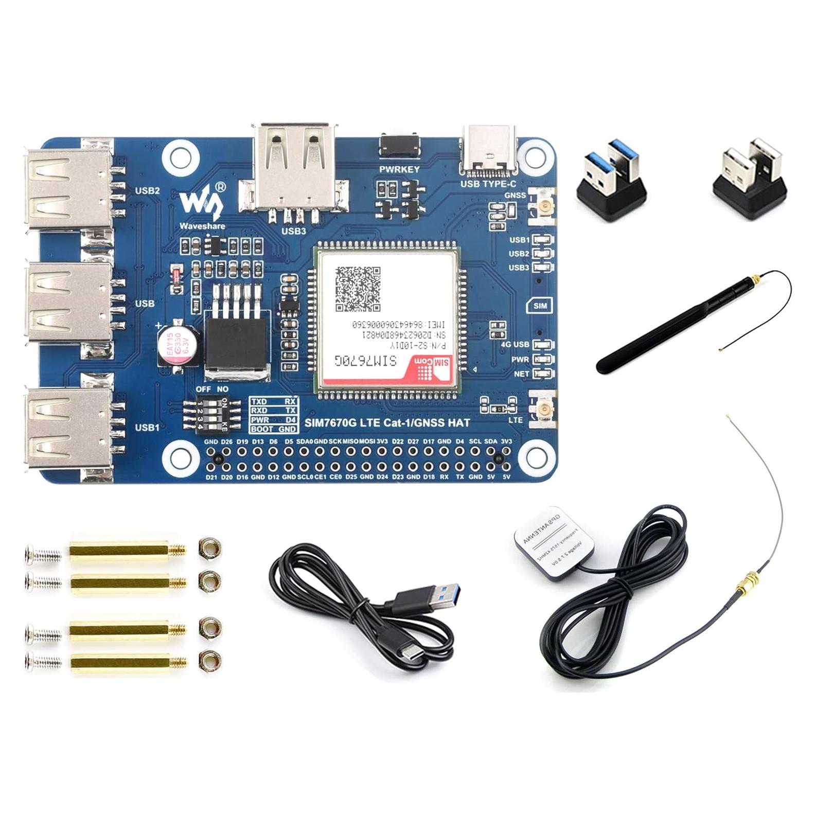 Módulo SIM7670G LTE Cat-1 GNSS HAT para Raspberry Pi