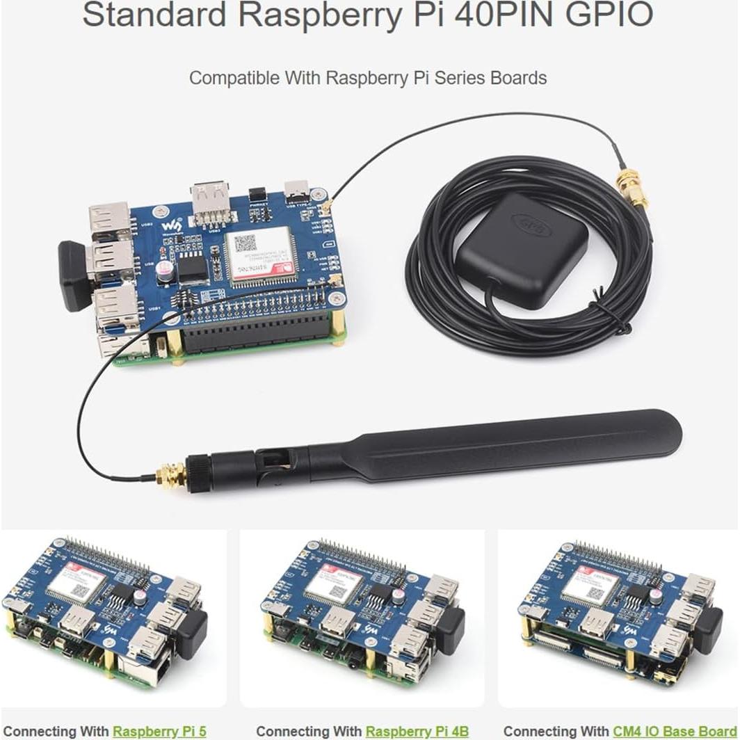 Módulo SIM7670G LTE Cat-1 GNSS HAT para Raspberry Pi