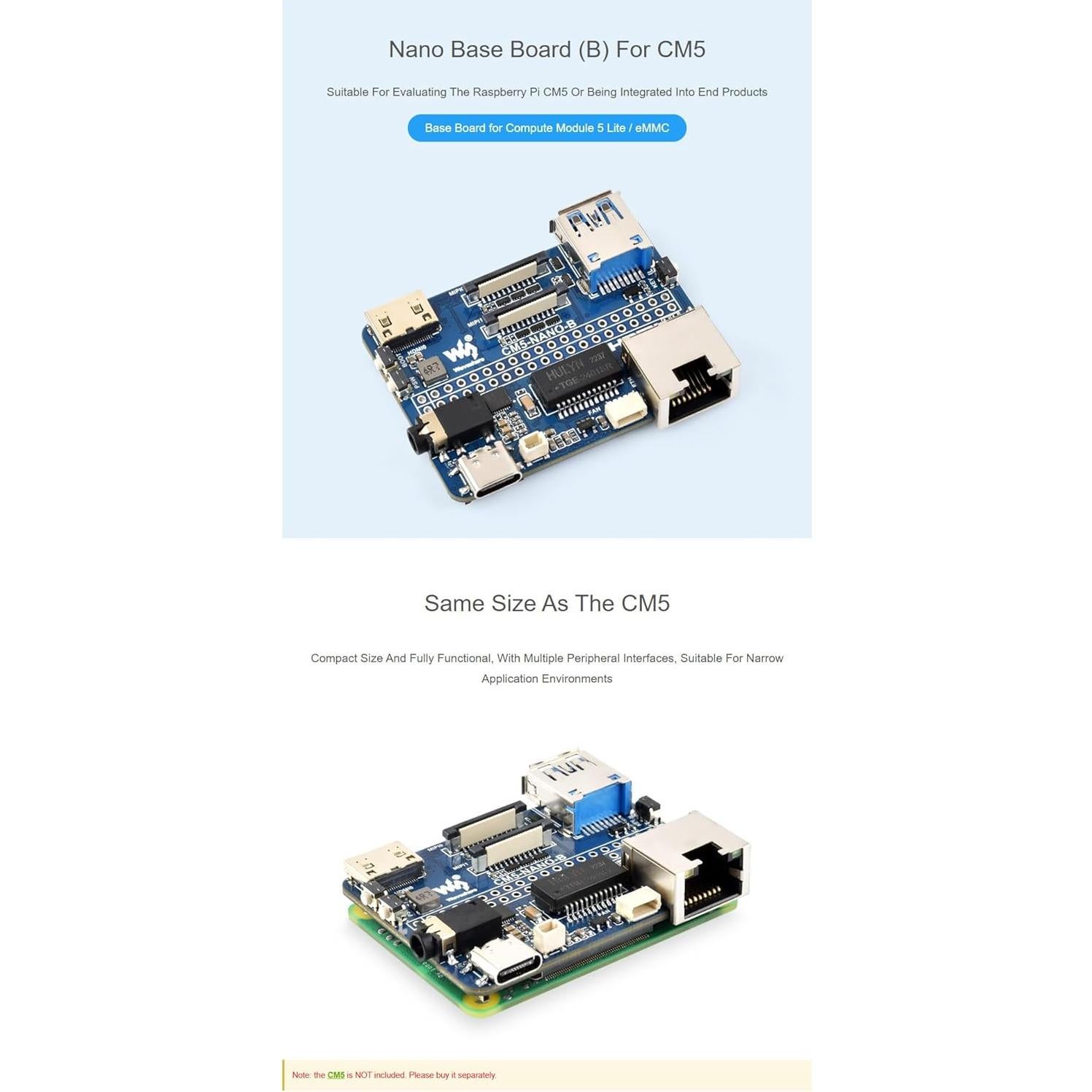 Placa Base Nano (B) iiunius para Raspberry Pi CM5 - Compacta y Versátil
