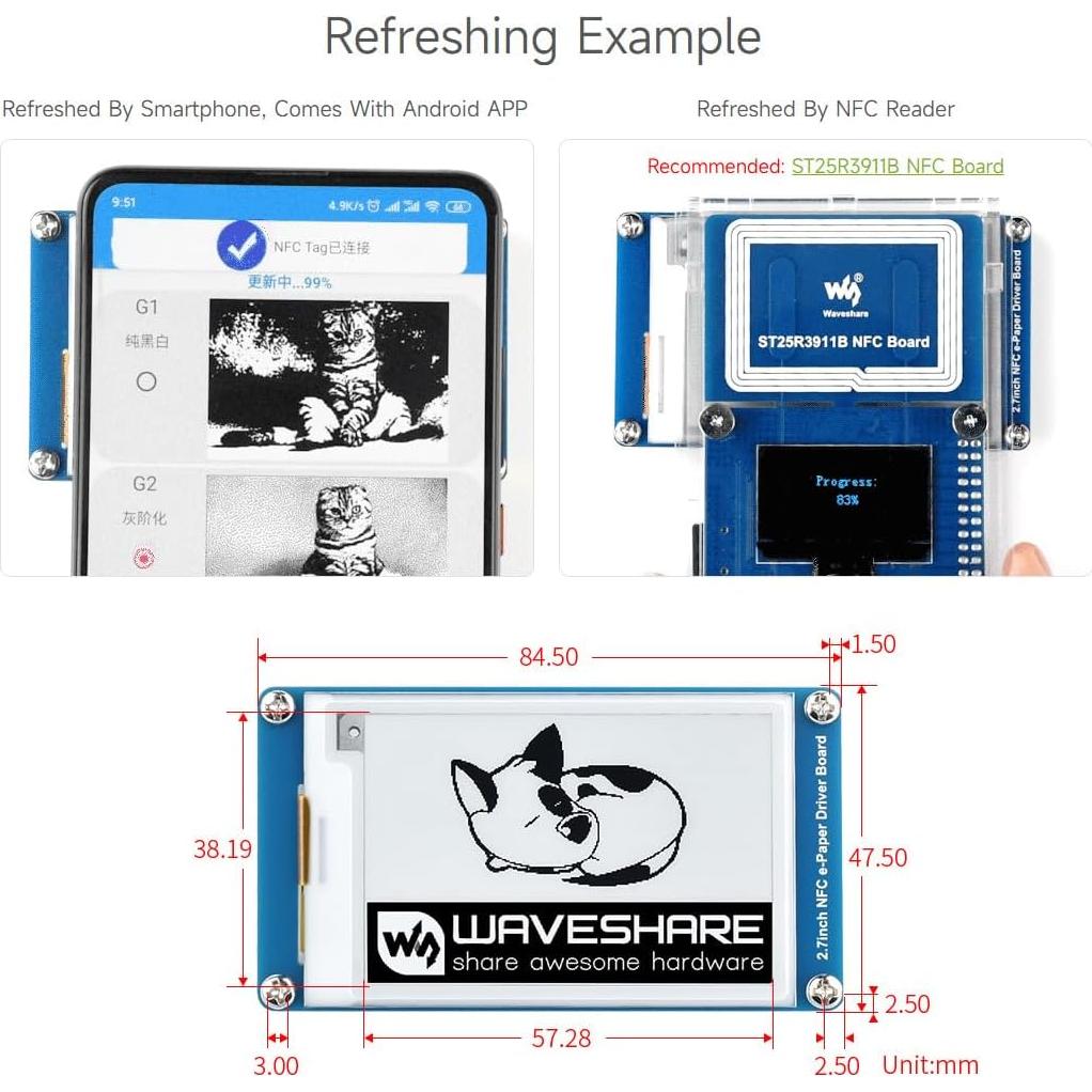 Módulo de Papel Electrónico 2.7" Waveshare NFC Pasivo