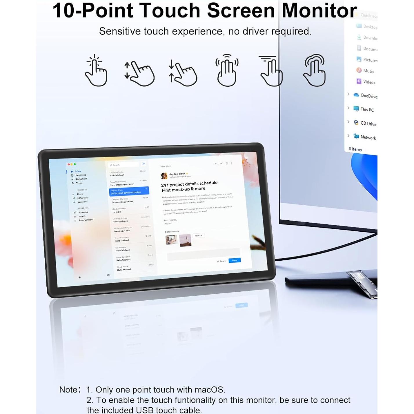 Monitor Táctil 15.6" XBONFIRE FHD 1080P HDMI VGA VESA