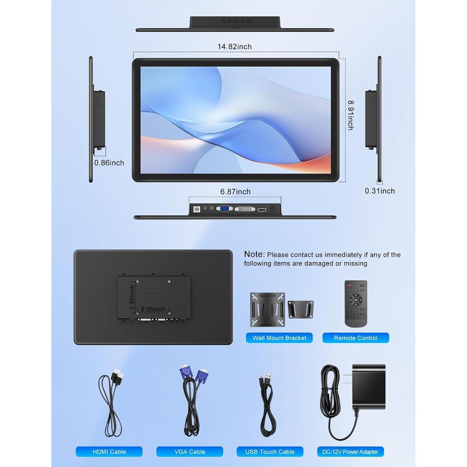 Monitor Táctil 15.6" XBONFIRE FHD 1080P HDMI VGA VESA