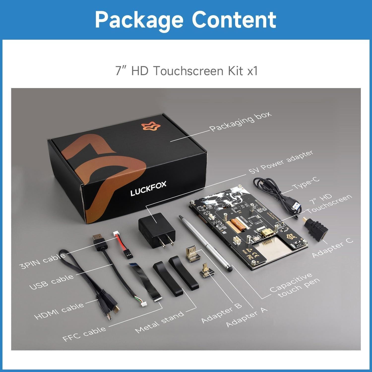 Pantalla Táctil 7" LUCKFOX HDMI 1024x600 para Raspberry Pi