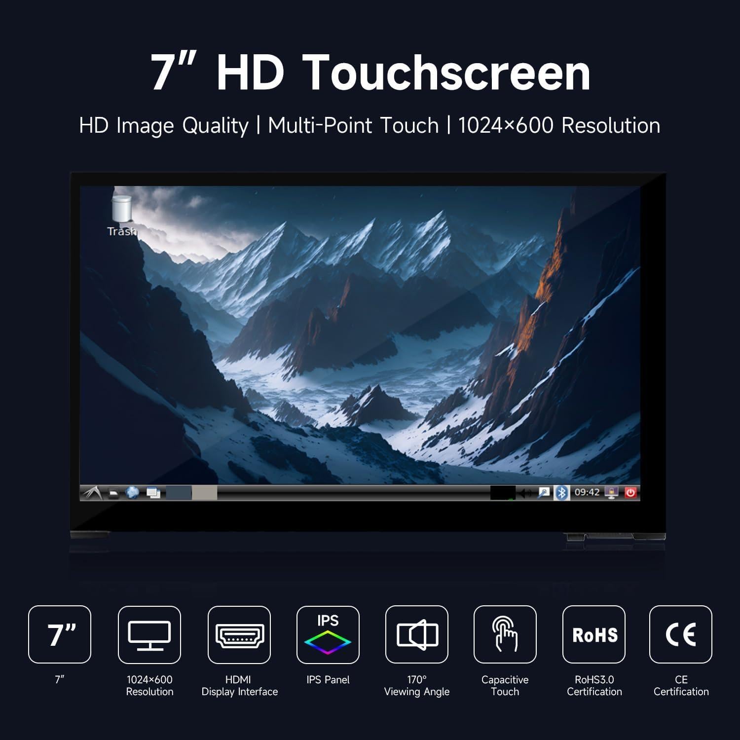 Pantalla Táctil 7" LUCKFOX HDMI 1024x600 para Raspberry Pi