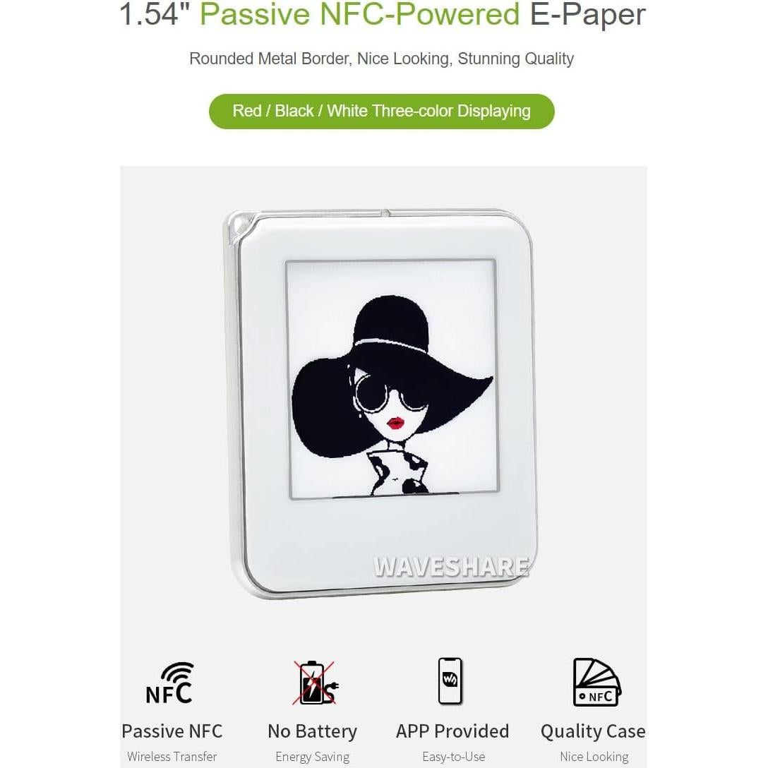 Pantalla e-Paper 1.54" Waveshare NFC Sin Batería 10g
