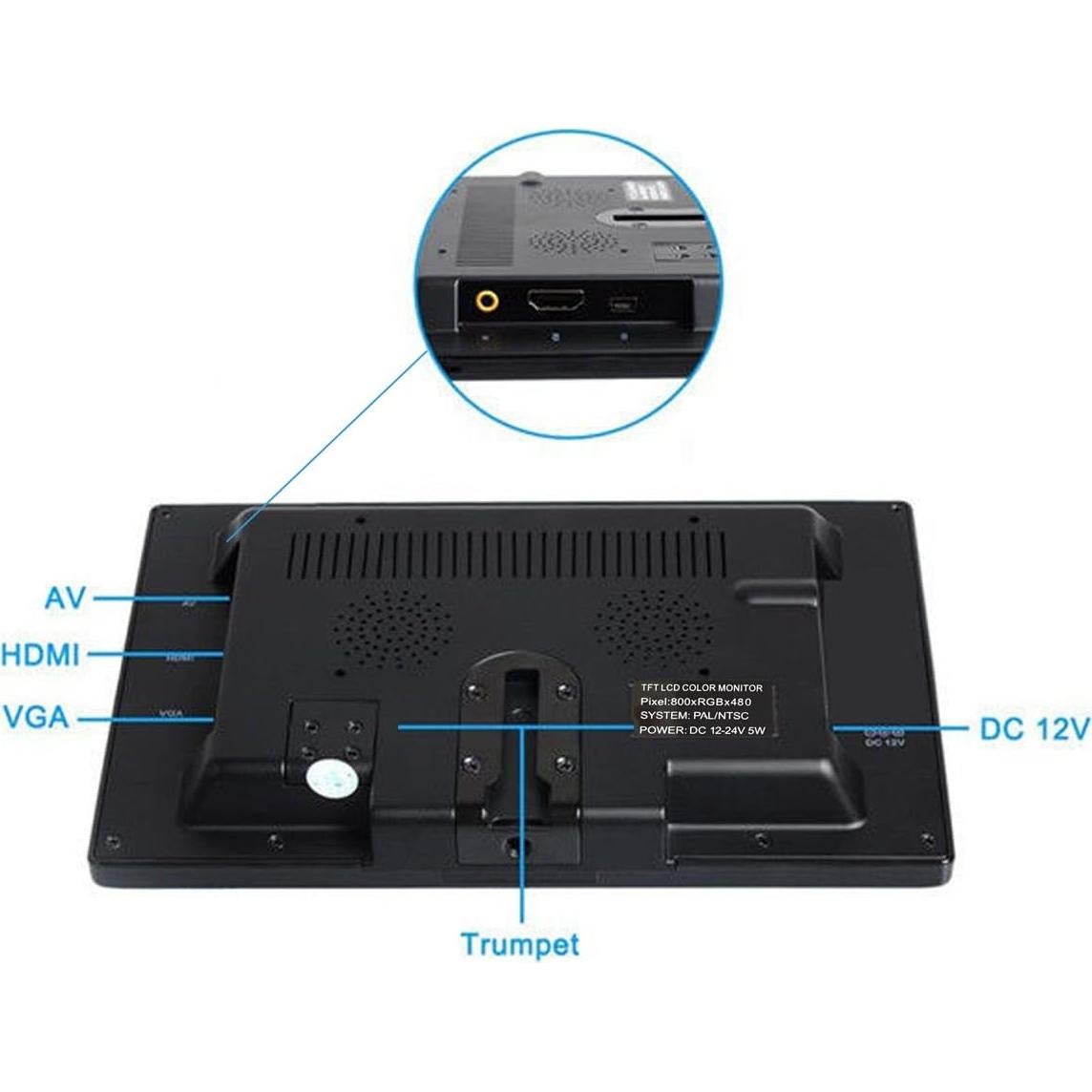Monitor LCD TFT 7" PONPY HD 800x480 Táctil AV HDMI VGA