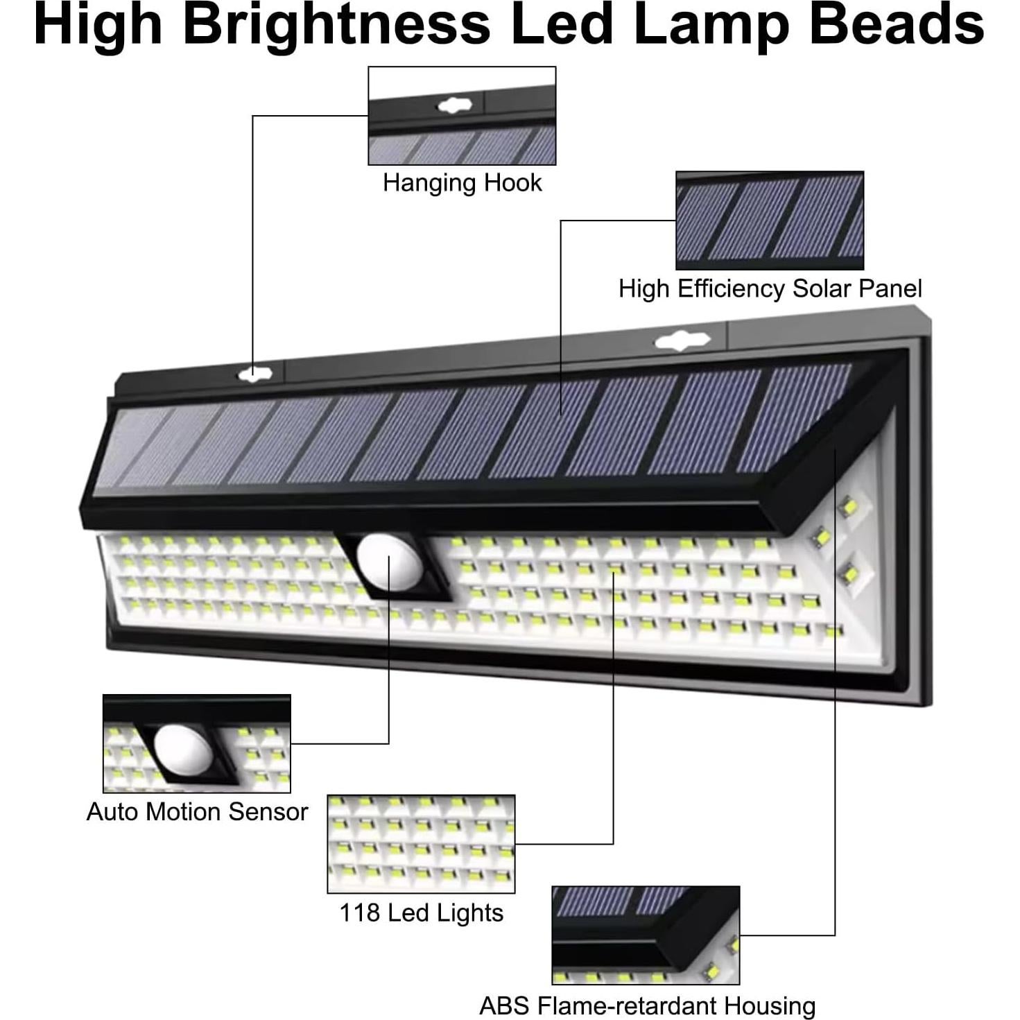 Luz Solar para Porche RV CCBASEBALL 118 LED Sensor Movimiento