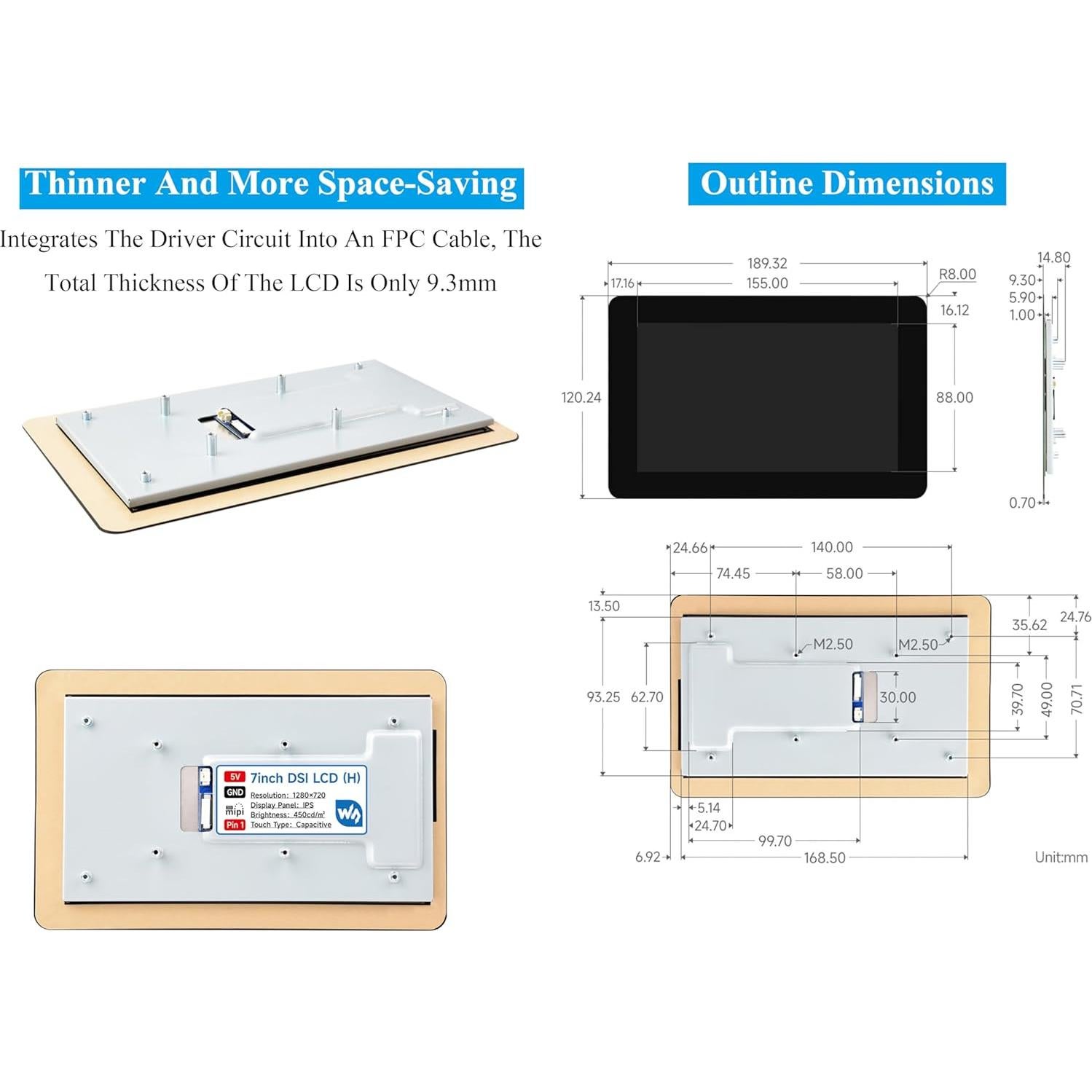 Pantalla Táctil Capacitiva LCD DSI 7" UeeKKoo 1280x720 IPS