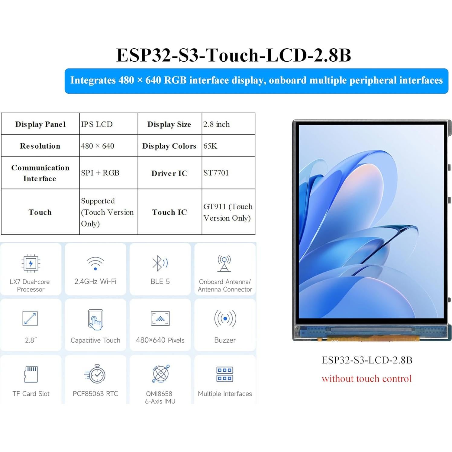 Placa de Desarrollo UeeKKoo ESP32-S3 con Pantalla LCD 7.1 cm