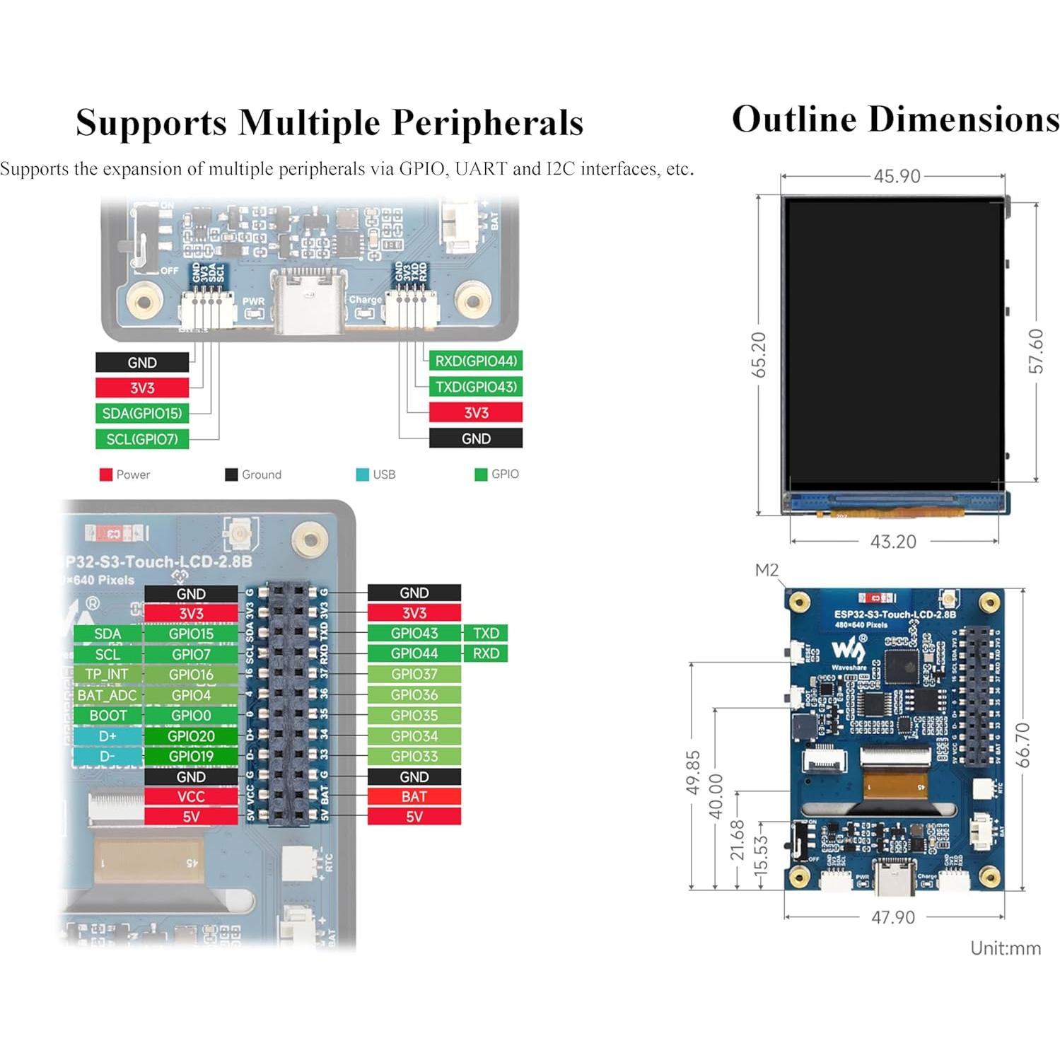 Placa de Desarrollo UeeKKoo ESP32-S3 con Pantalla LCD 7.1 cm