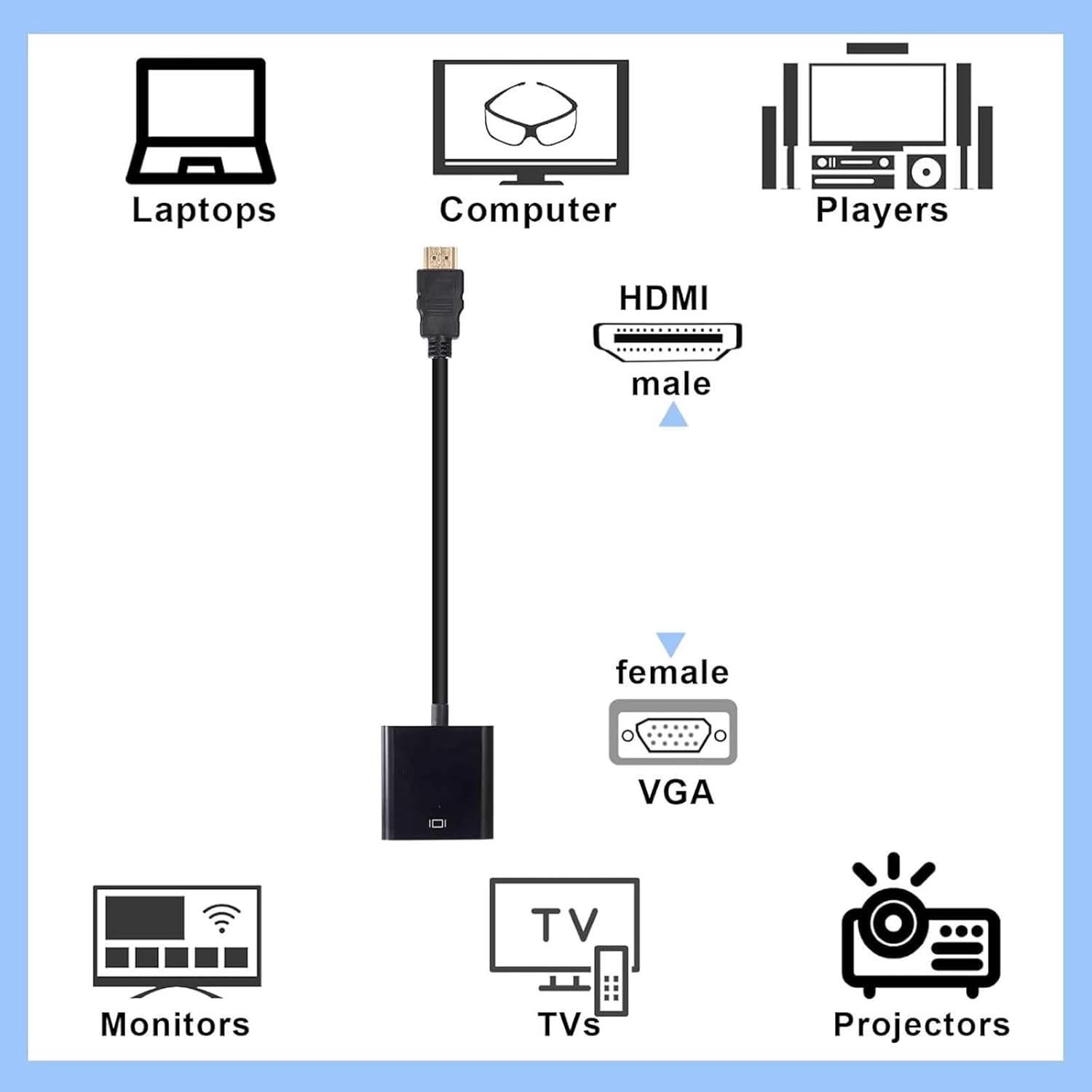 Paquete de 10 Adaptadores HDMI a VGA Yunsailing 16 cm